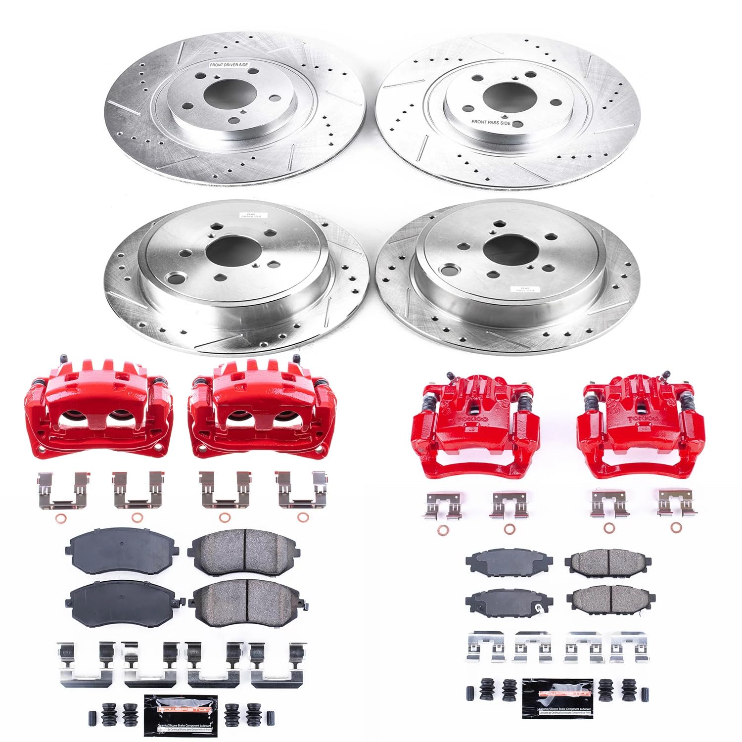 Z23 Evolution Power Stop KC4077A Front and Rear Brake Caliper Kit-Brake Rotors, Carbon-Fiber Ceramic Brake Pads, Calipers