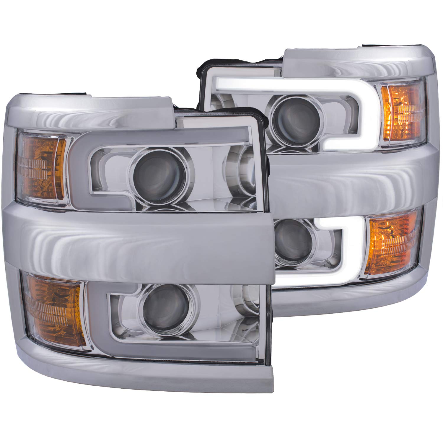 CHEVY SILVERADO 2500HD,3500HD 15-19 PROJECTOR SWITCHBACK HEADLIGHT CHROME W/AMBER AnzoUSA