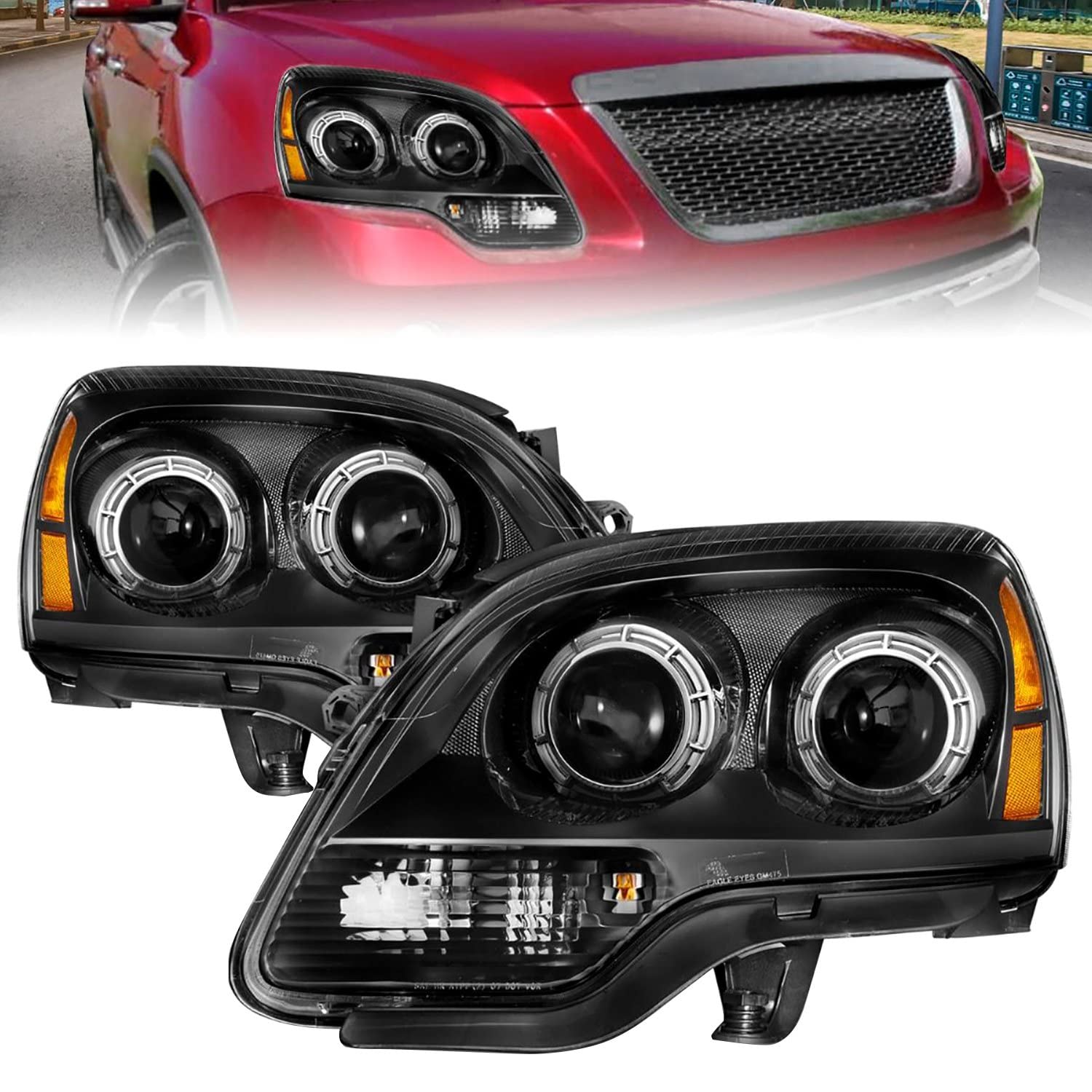 2007-2012 GMC Acadia Anzo USA Projector Headlights Balck Housing (111530)