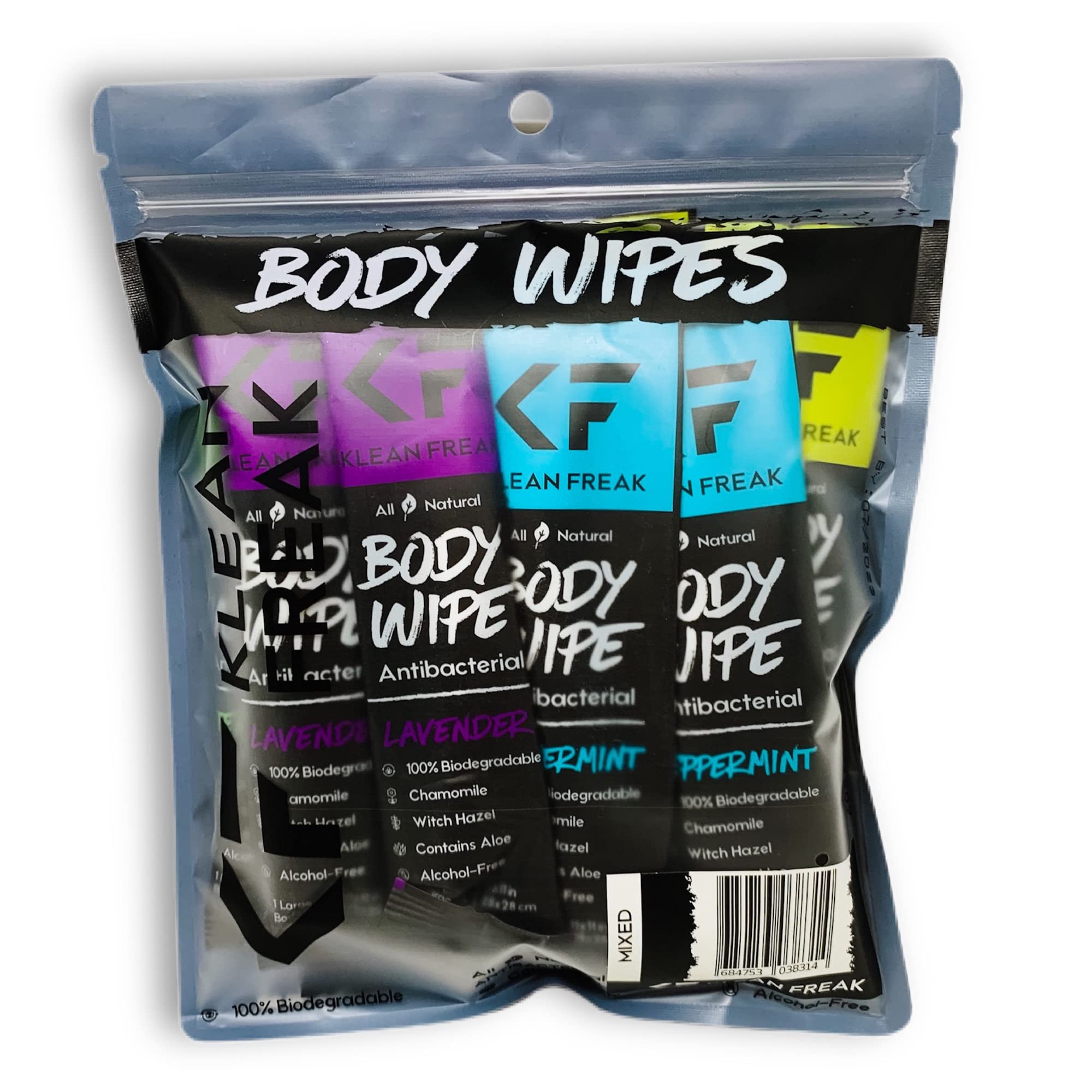 The Body Wipes Klean Freak - 12 count Individually Wrapped | Showerless Body Wipe for Women & Men | Sustainable Bodywipes for Gym, Travel, Camping | Mixed