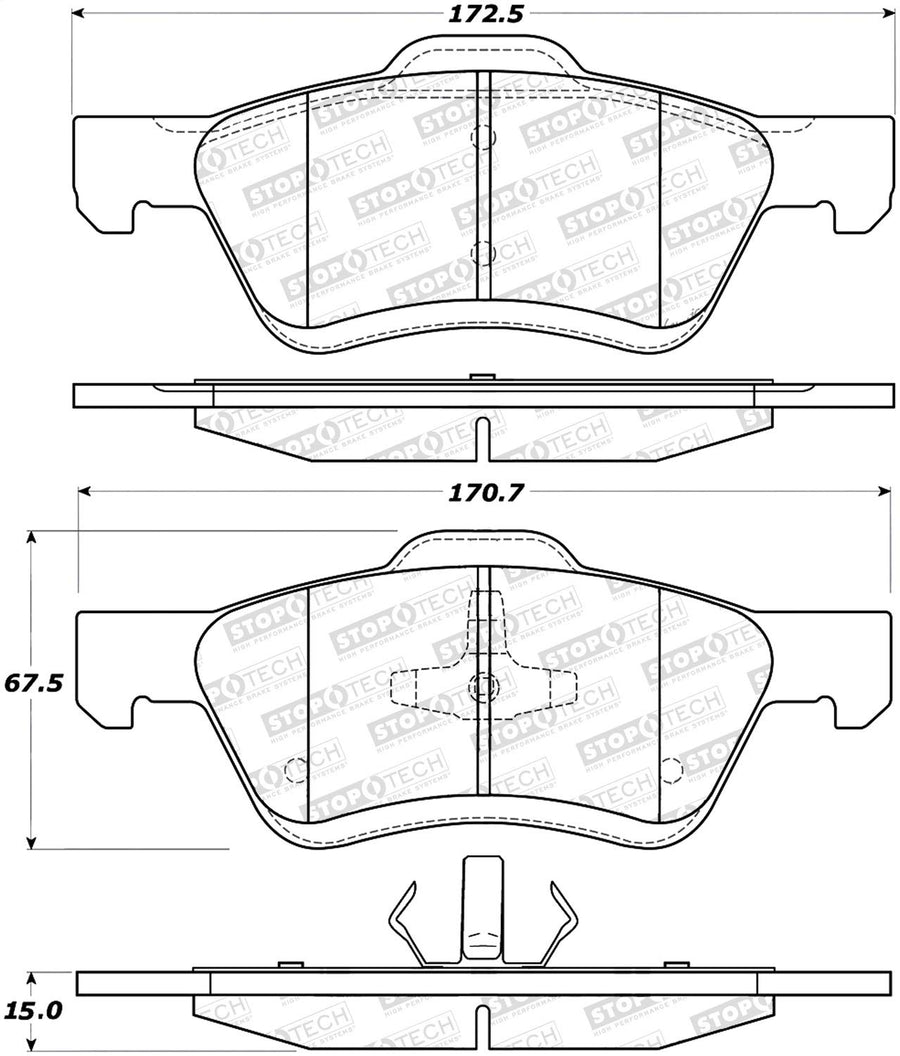 Front StopTech 308.10472 Brake Pads with Shims and Hardware
