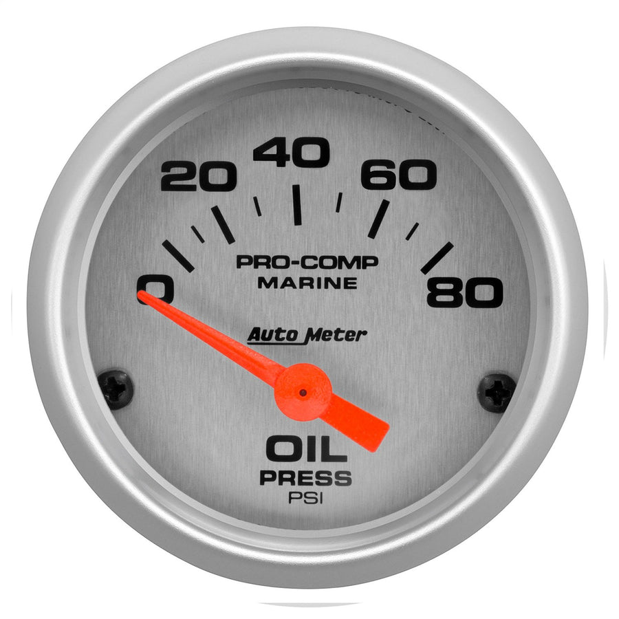 Marine AutoMeter 200744-33 Electric Oil Pressure Gauge 2-1/16 in. Silver Dial Face Brushed Aluminum Bezel