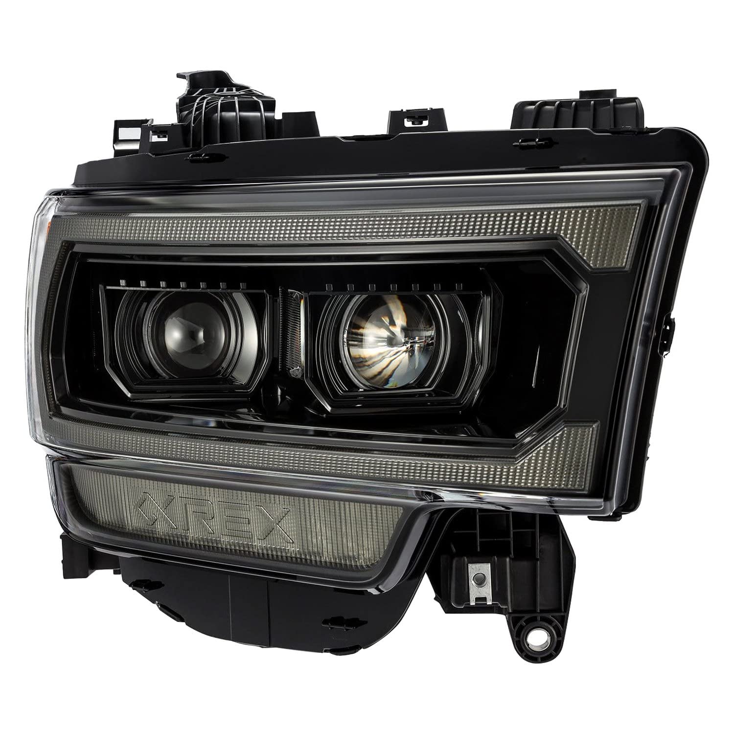19-21 Ram 2500 AlphaRex LUXX LED Proj Headlights Plank Style Alpha Blk w/Activ Light/Seq Signal/DRL