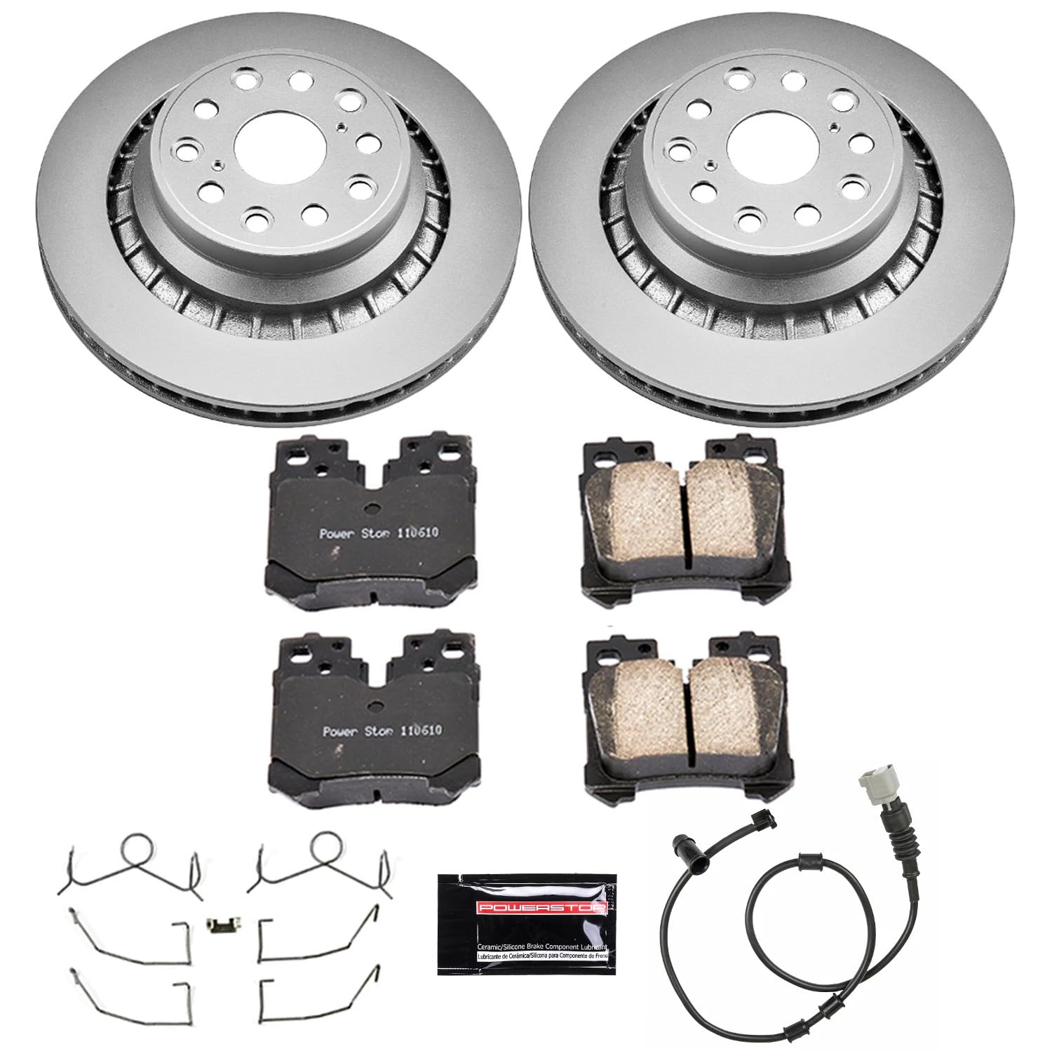 Power Stop CRK4690 Brake Kit Coated Rotor - Rear Brake Rotor and Ceramic Brake Pads For Lexus LS460 2007-2009, Lexus LS600h 2008-2009 [Model Specific]