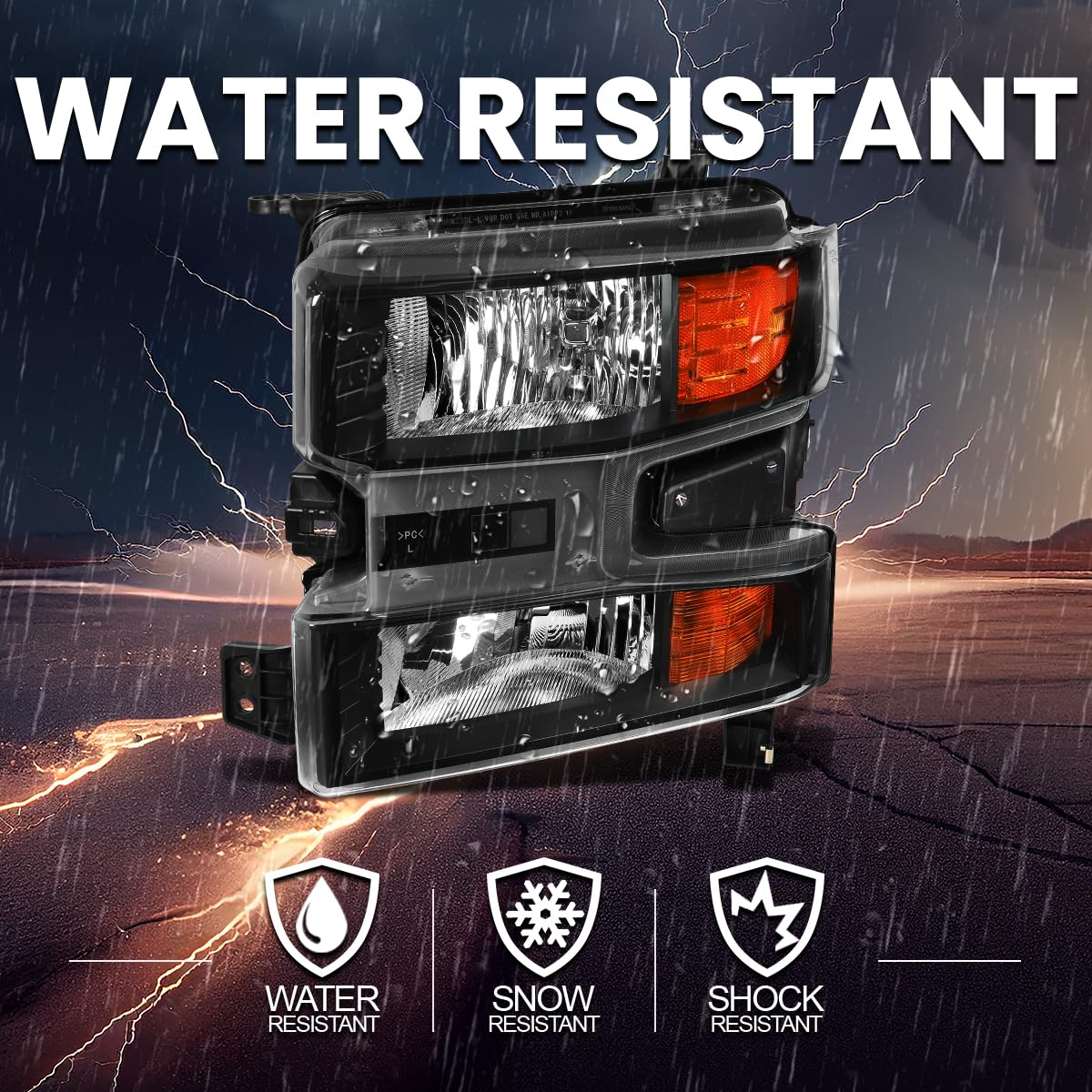 Halogen Type SPEC-D TUNING Black w/o LED Headlights Compatible with 2019-2021 Chevy Silverado 1500, 2022 Chevy Silverado 1500 LTD Left + Right Head Lamps Assembly
