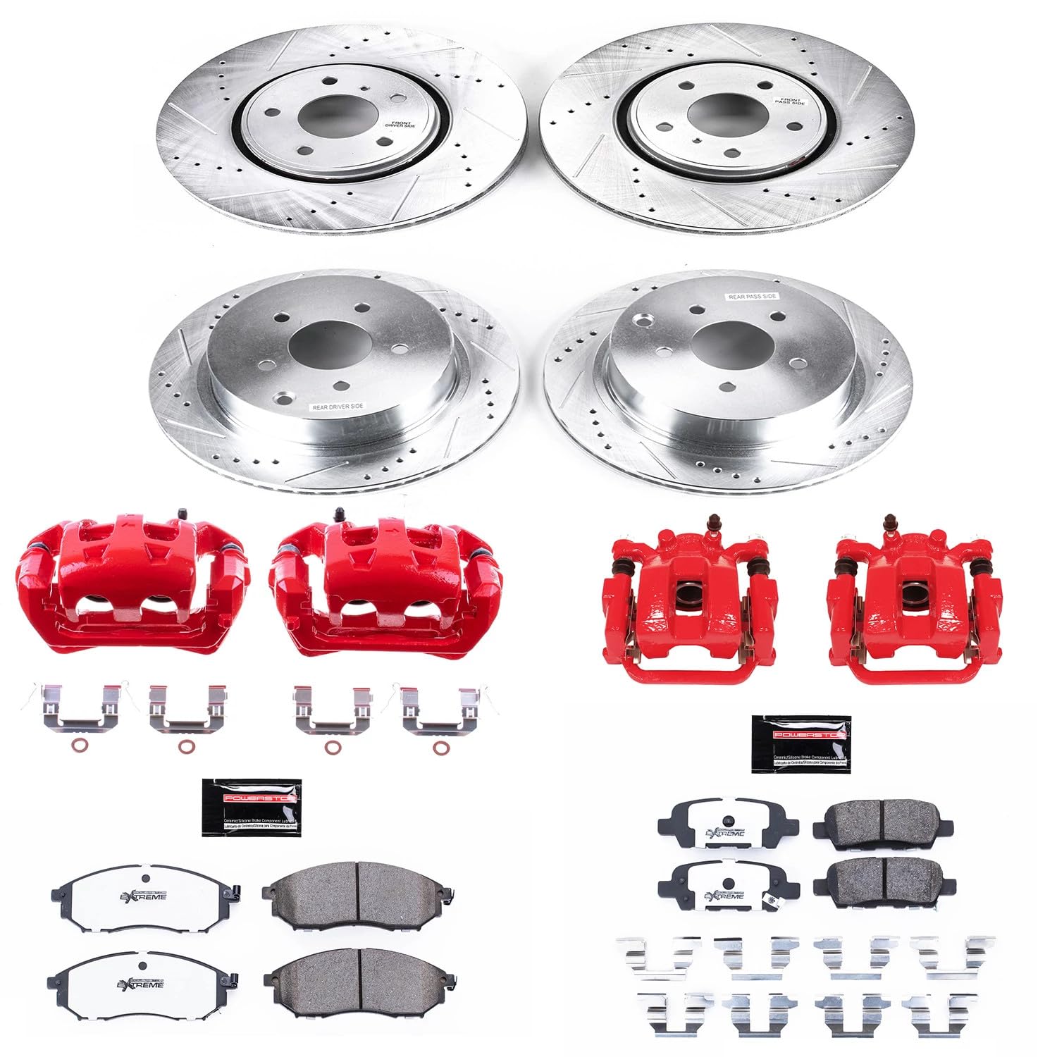 Power Stop Z26 KC4477-26, Street Warrior Front and Rear Brake Caliper Kit-Brake Rotor, Brake Pads & Calipers