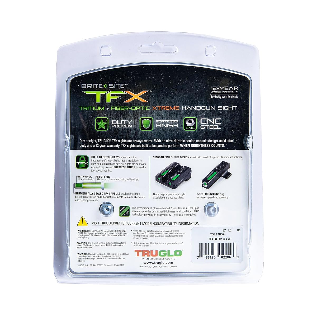 Handgun Sight TRUGLO TFX | Durable Shock-Resistant Compact Brightly Glowing Tritium & Fiber-Optic Xtreme Day/Night Sight, Compatible with FN FNX45 Handguns