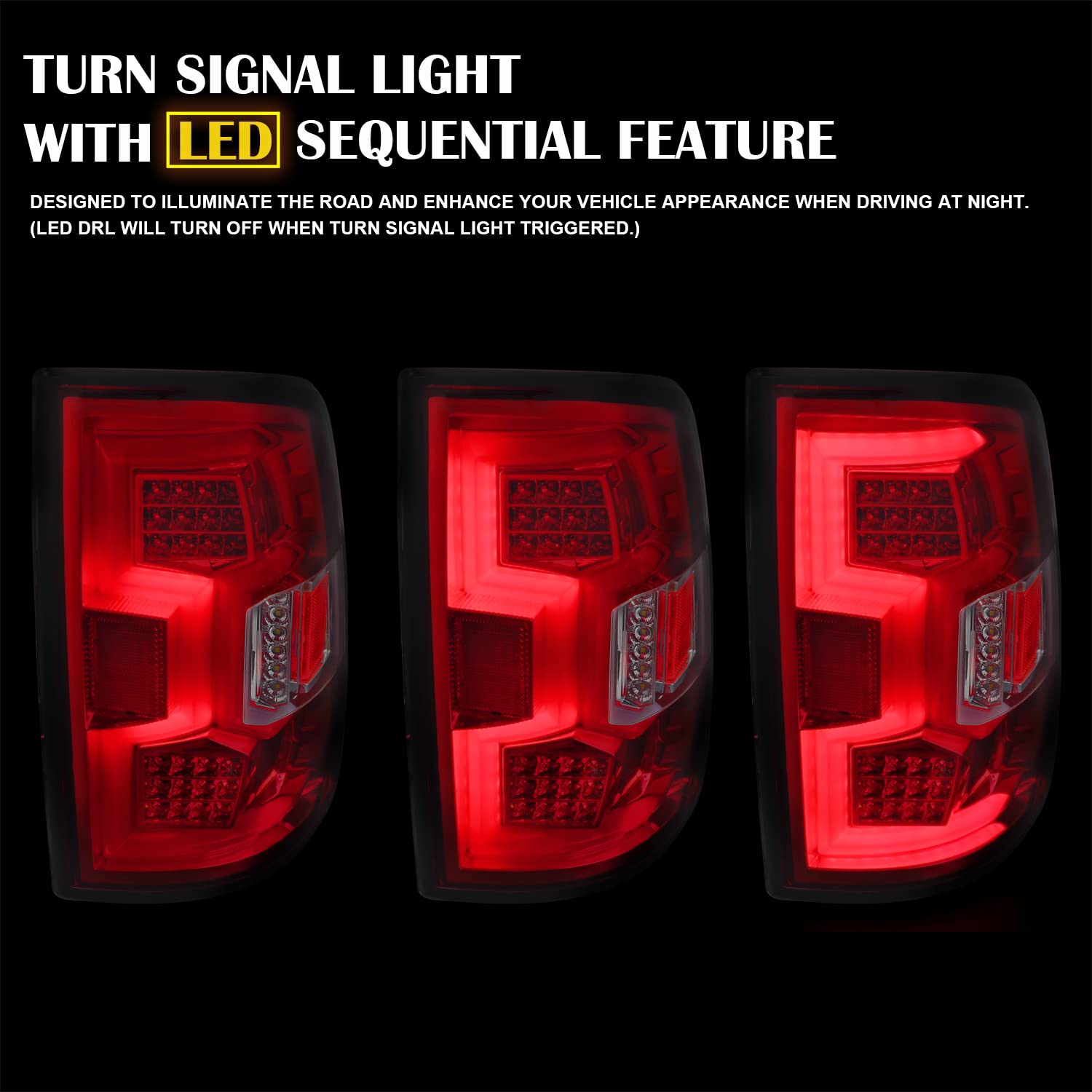 Red Tail Lights SPEC-D TUNING w/Fiber Optic Sequential LED Turn Signal Lights Compatible with 2019-2024 Dodge Ram 2500/3500