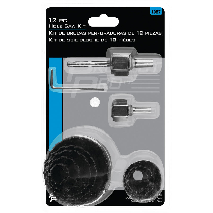 12 Pc. Performance Tool Hole Saw Kit, 3/4 in. to 2-1/2 in., Heat-Treated Carbon Steel, Great for Wood and PVC, 1 in. Cutting Depth