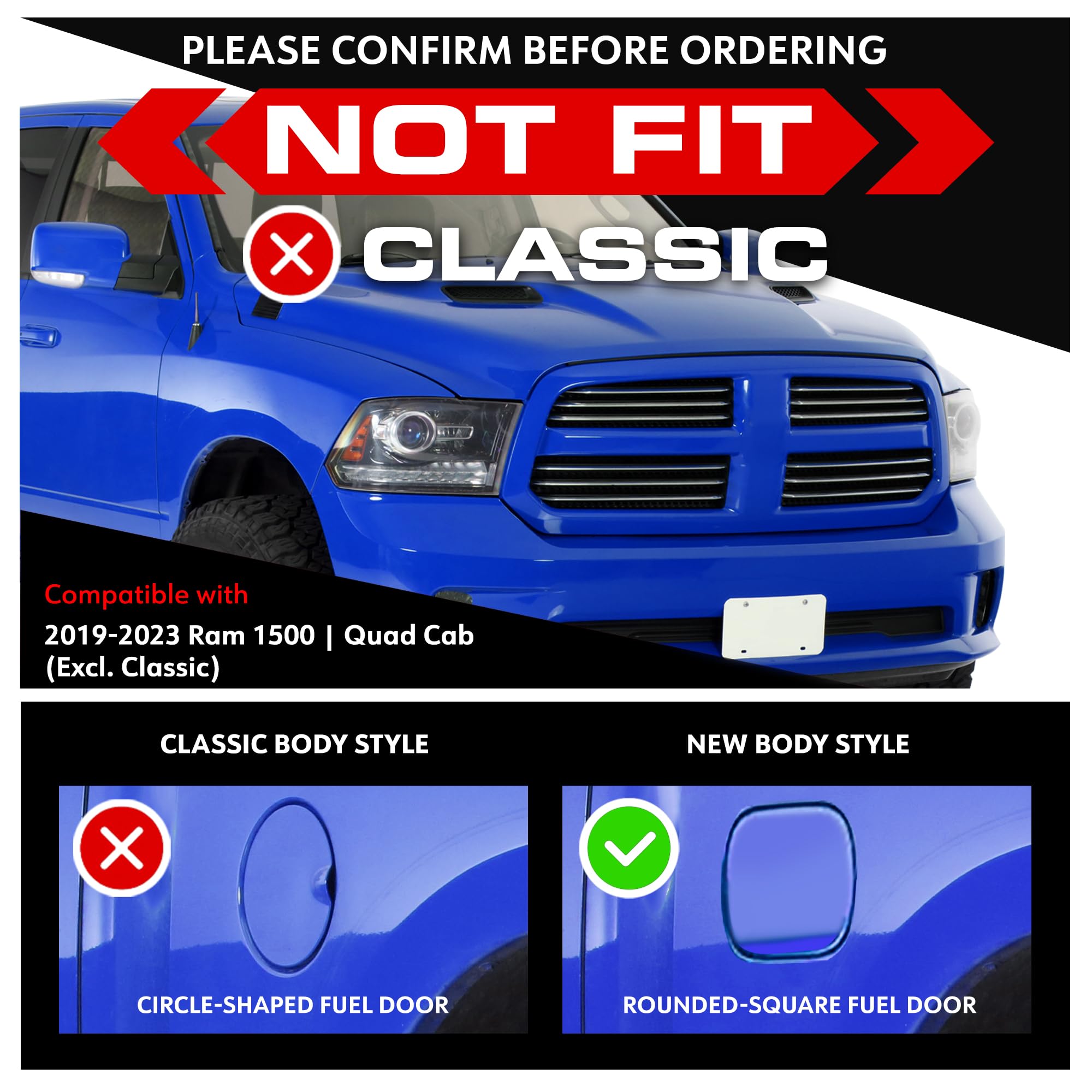 Tyger Auto Compatible Star Armor with 2019-2024 Ram 1500 Quad Cab TG-AM2D20638 Side Step Rails Nerf Bars Running Boards