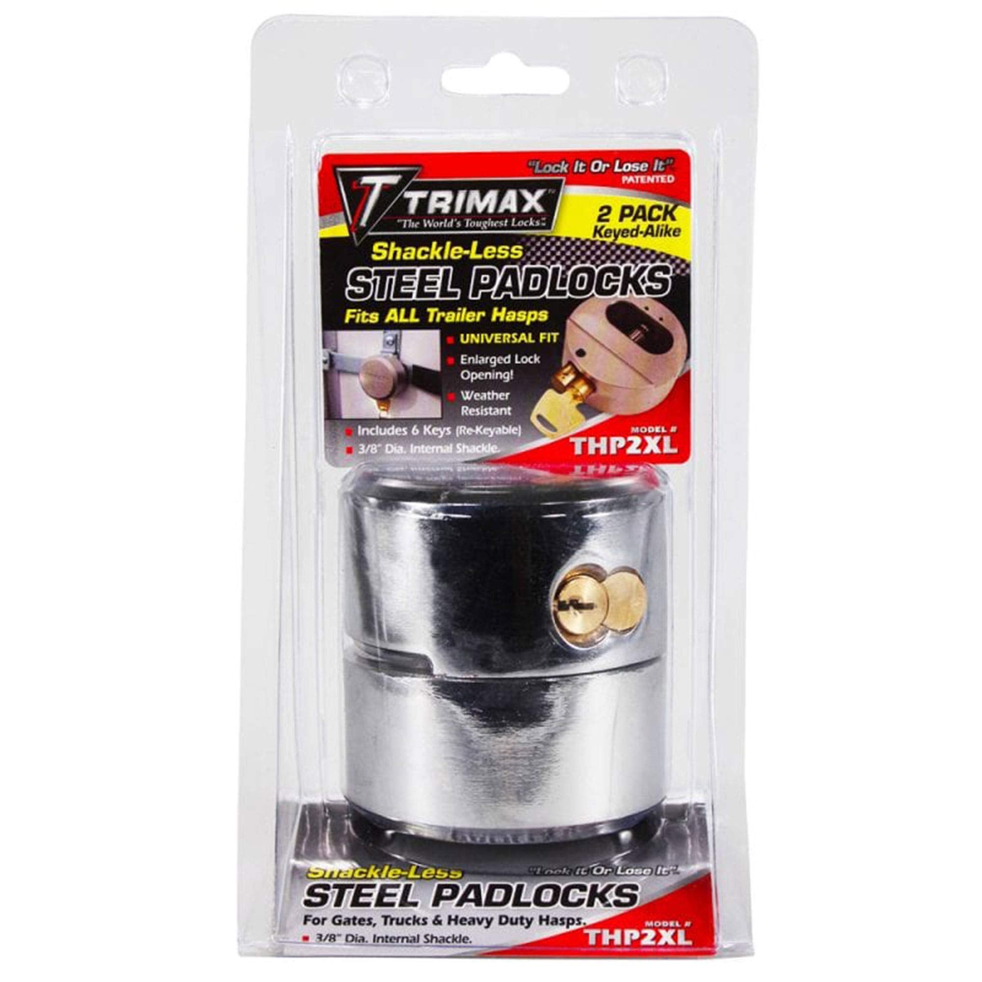 TRIMAX Internal Shackle Hockey Puck Trailer Door Locks Keyed Alike with Enlarged Lock Opening and 3/8-inch Shackle Diameter (2 Pack)