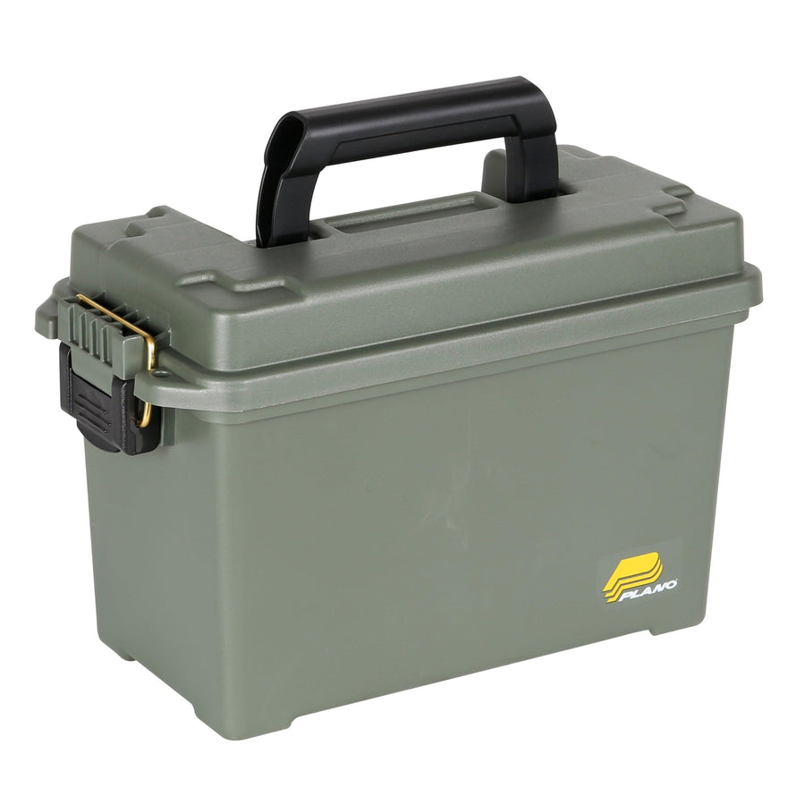 Plano Ammo Box Field, OD Green, Lockable Ammunition Storage Box with Heavy-Duty Carry Handle, Medium Plastic Ammo Storage, Water-Resistant Protection, Holds 6-8 Boxes of Ammo