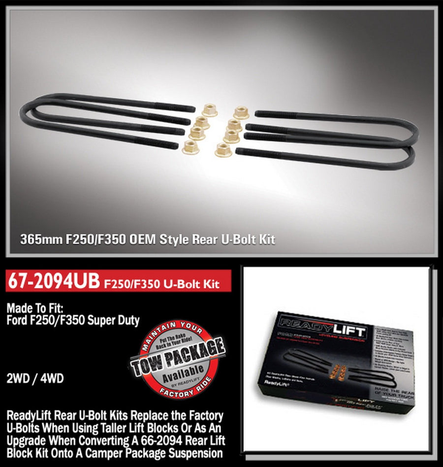 M14 365mm Round Long U-Bolt Kit Readylift for Ford Superduty, Silver