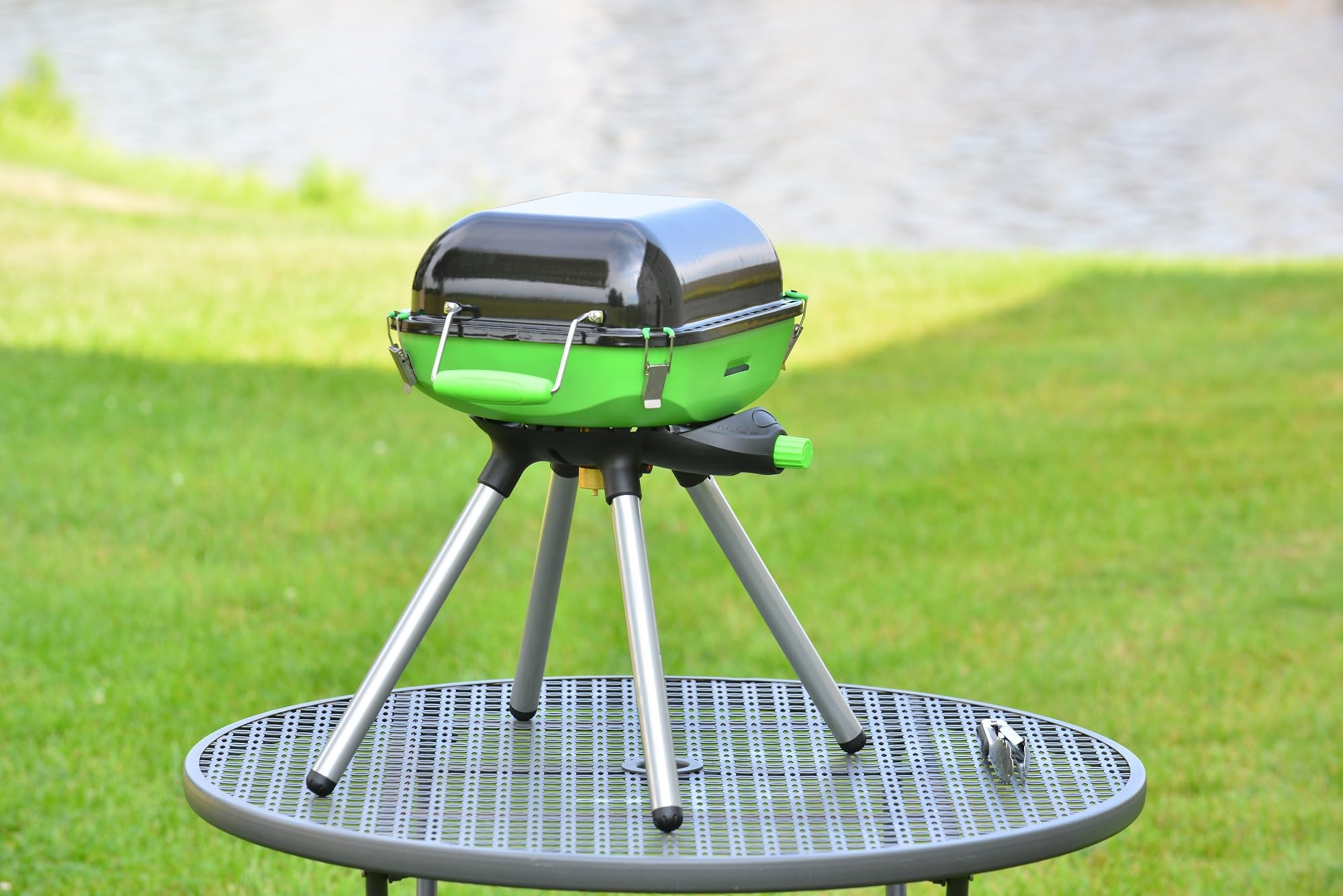 Flame King Multi-Function YSNVT-301 Portable Propane BBQ Grill Camp Stove, 8000 BTU 9.5 x 12 Inch Cooking Surface, Light Green/Black