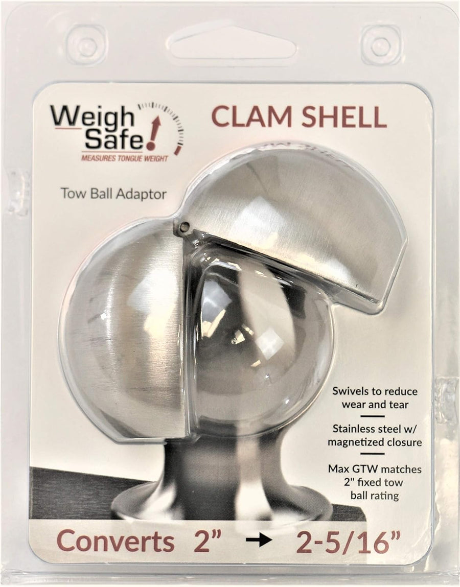 Stainless Steel Weigh Safe Clamshell - Tow Ball Adapter - Converts 2" Tow Ball to 2-5/16" - Universal Fit - Premium Hitch Accessory