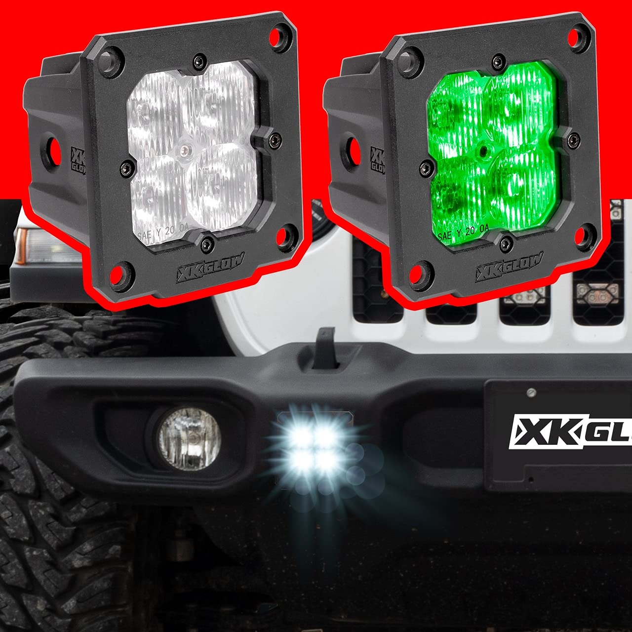 XKGLOW 2PC Flush Mount Cube Light Flood Beam SAE Bluetooth App Control