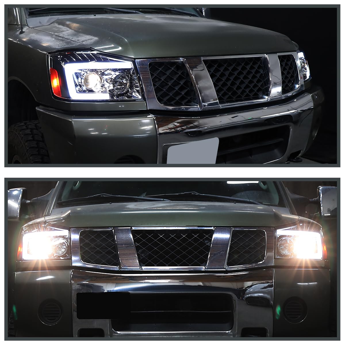 Chrome Projector Headlights SPEC-D TUNING w/Sequential LED Turn Signal Compatible with 2004-2015 Nissan Titan, 2004-2007 Nissan Armada, Left + Right Pair Headlamps Assembly