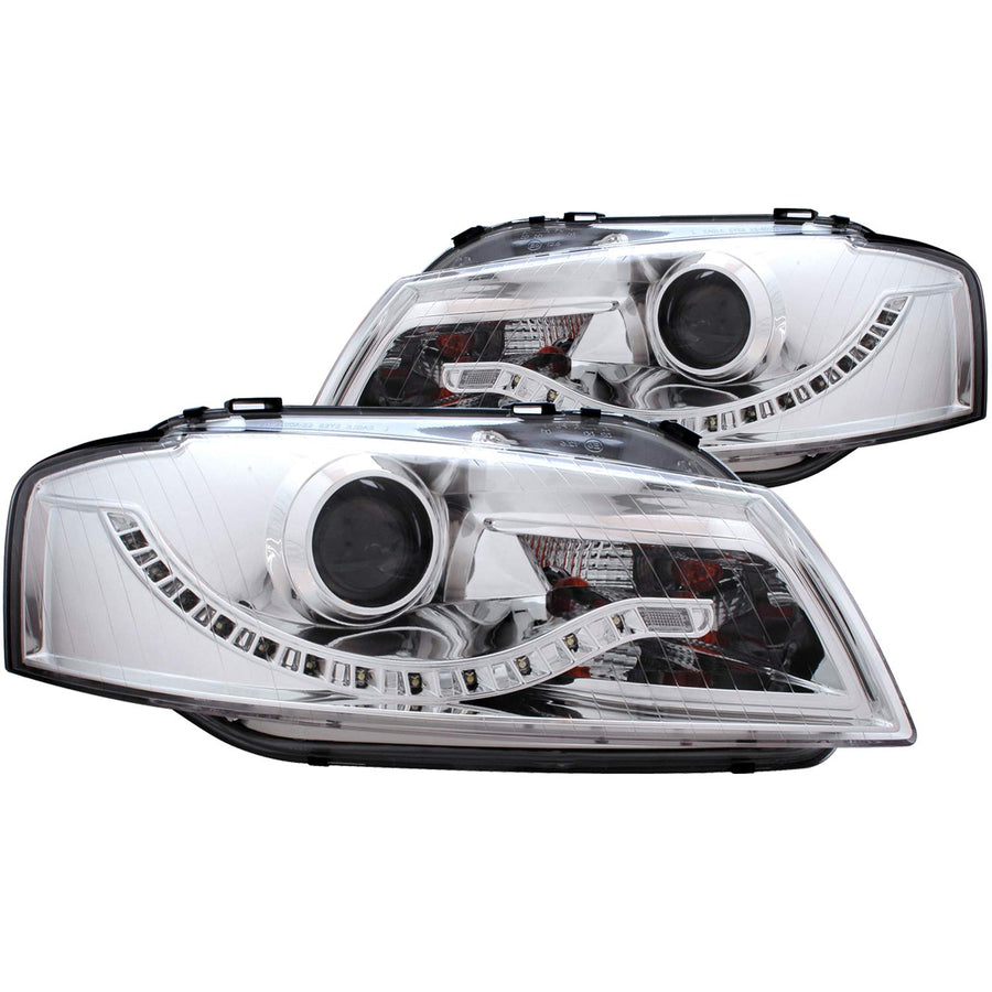 Chrome Clear AnzoUSA R8 LED Style Projector Headlight for Audi A3 - (Sold in Pairs)