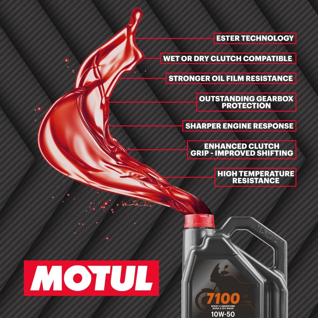 7100 Motul 10W-50 4T 100% Synthetic Ester Engine Motor Oil, Road & Off-Road Motorcycles, 4 Liter (104098)