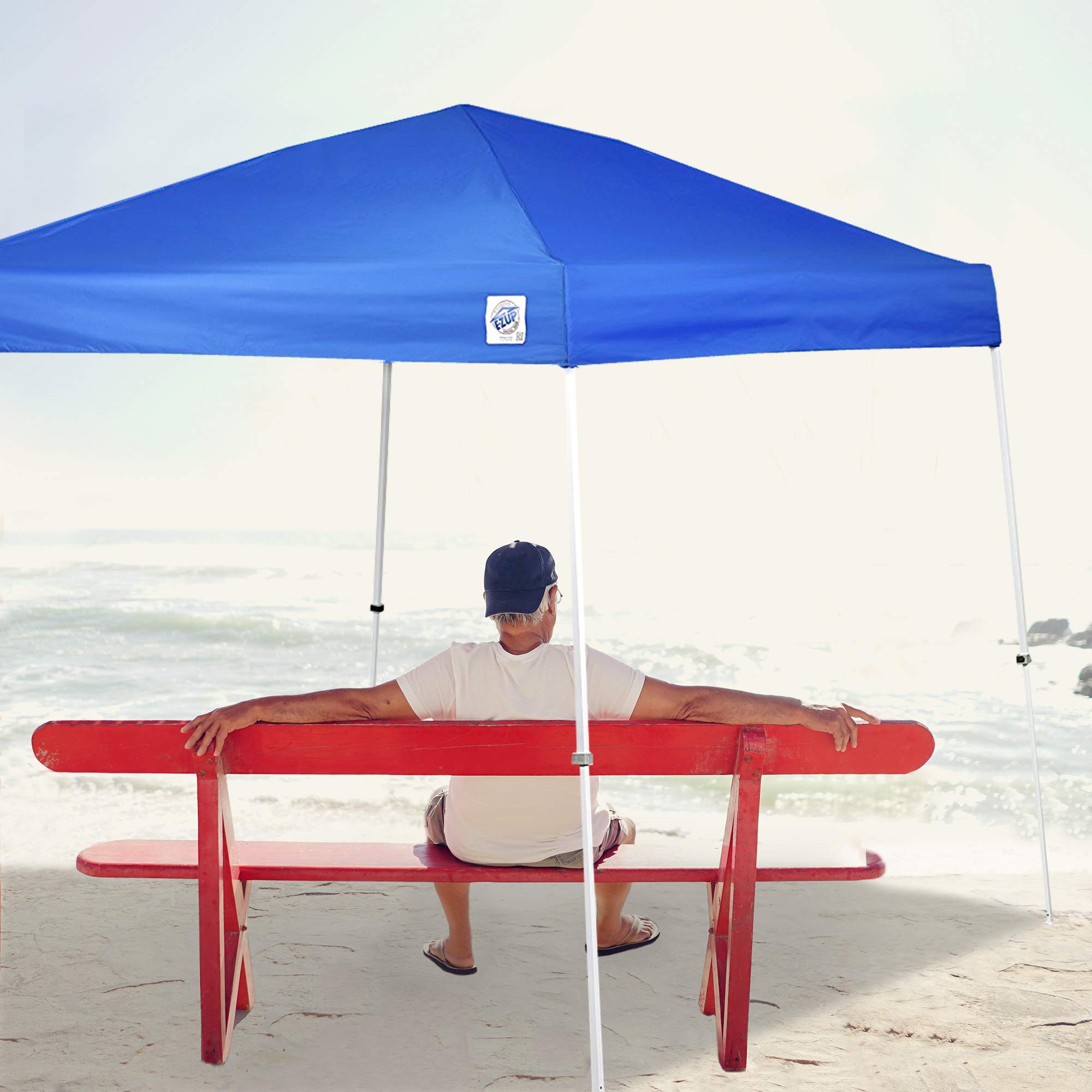 E-Z UP Instant Pop Up Sierra II Outdoor Canopy 10' x 10', Roller Bag and 4 Piece Spike Set, Royal Blue