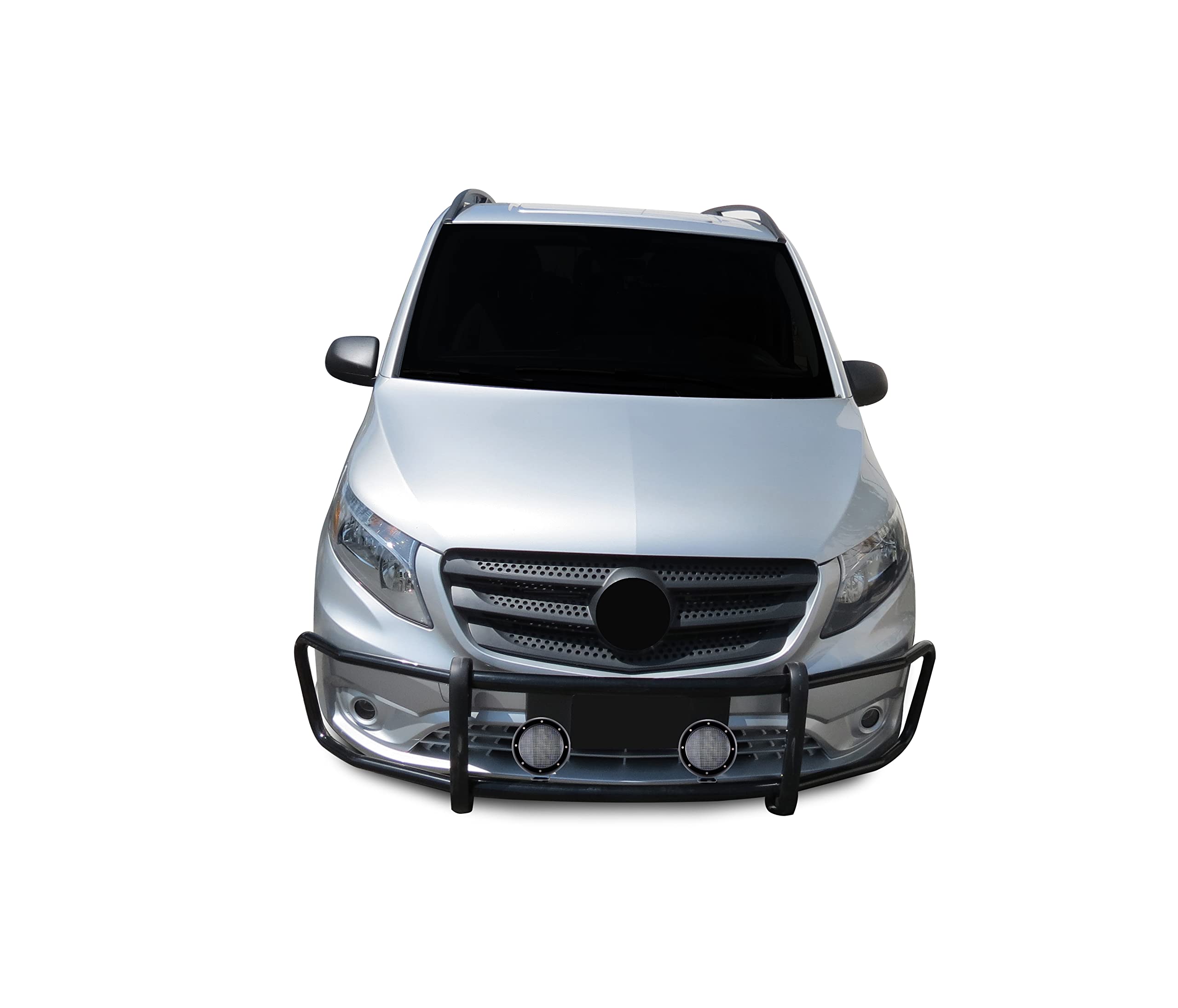 SPARTAN Black Horse Grille brush Bumper Guard Modular Come with Pair of 5.3" Dia.LED Lights with Black Trim Rings Compatible with 2016-2023 Mercedes-Benz Metris-17MBMEMA-PLFB