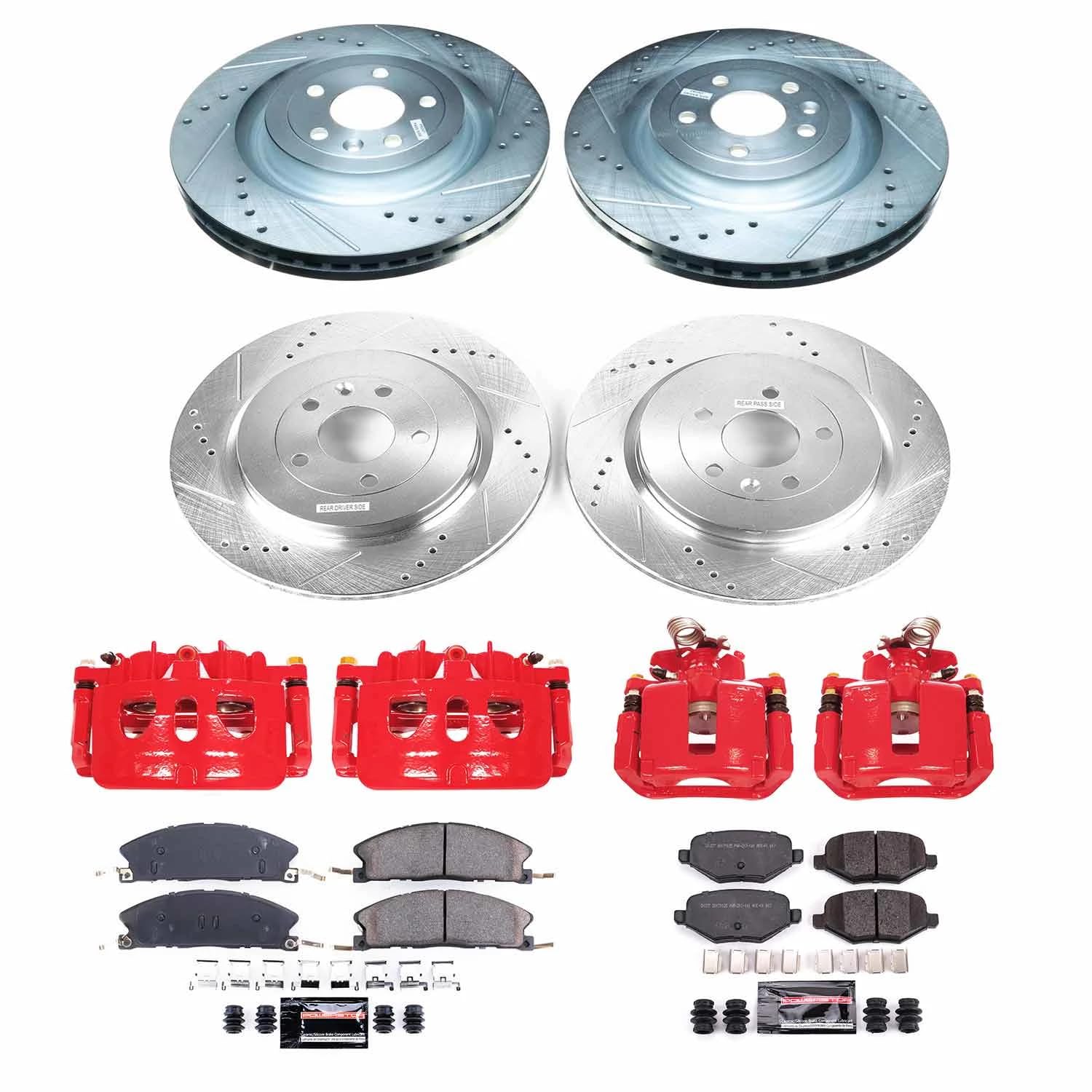 Power Stop Z23 Evolution KC7573 Front and Rear Caliper Kit-Drilled/Slotted Rotors, Carbon Ceramic Brake Pads & Calipers