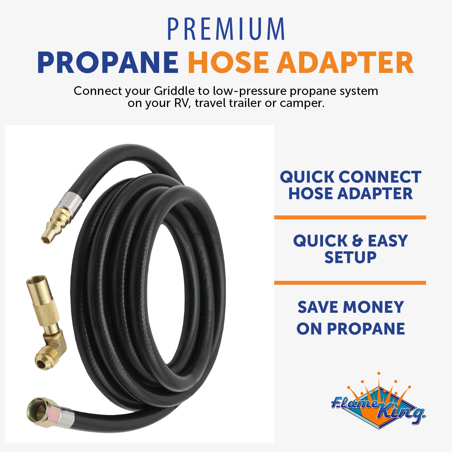 12ft Flame King Propane RV Quick Connect Hose Adapter for 17" or 22" BlackStone or Griddle