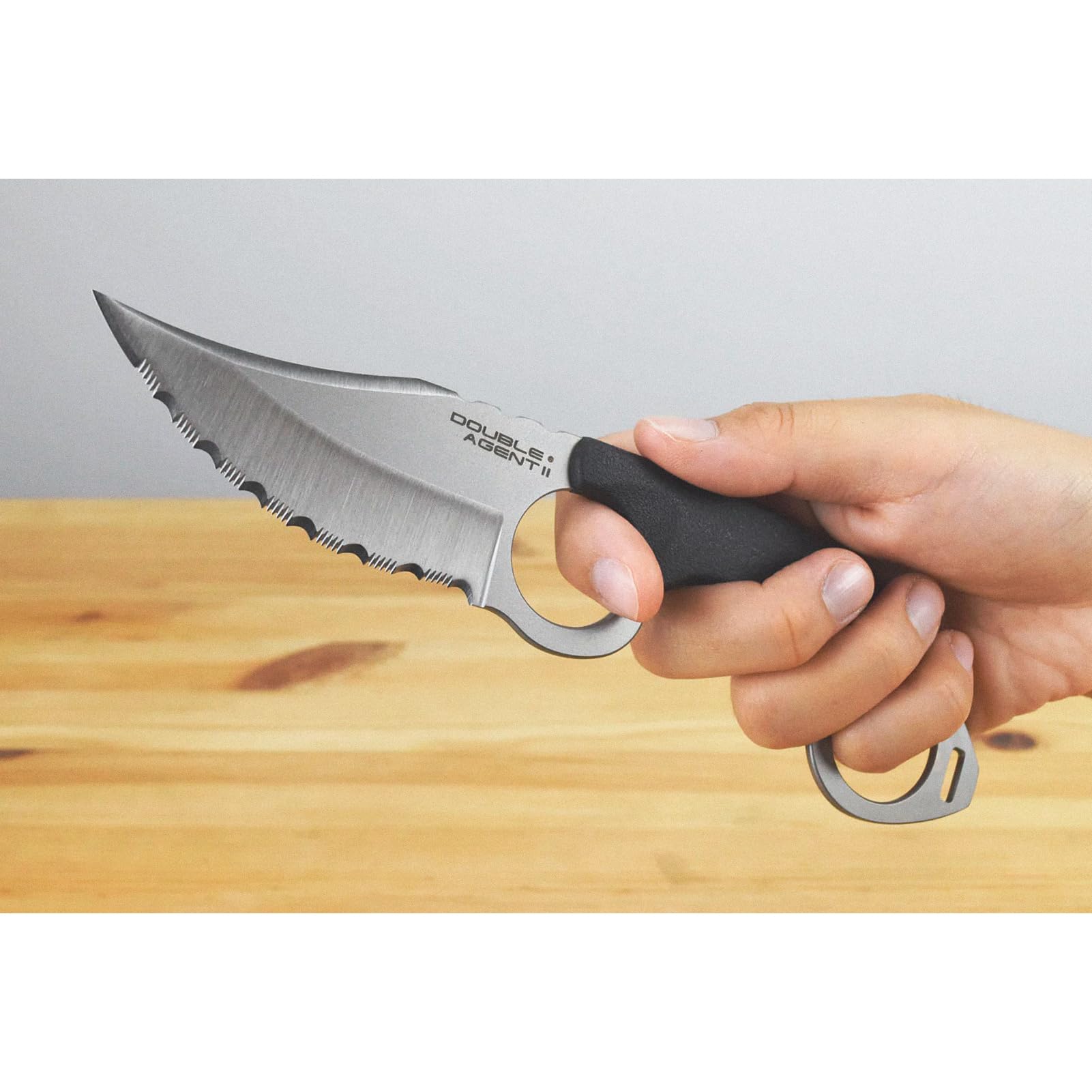 Cold Steel Serrated Edge Double Agent II Lightweight Durable Japanese AUS8A Steel Clip Point Shape 3" Fixed Blade Tactical Outdoor Hunting Knife, Griv-Ex Handle, Secure-Ex Sheath