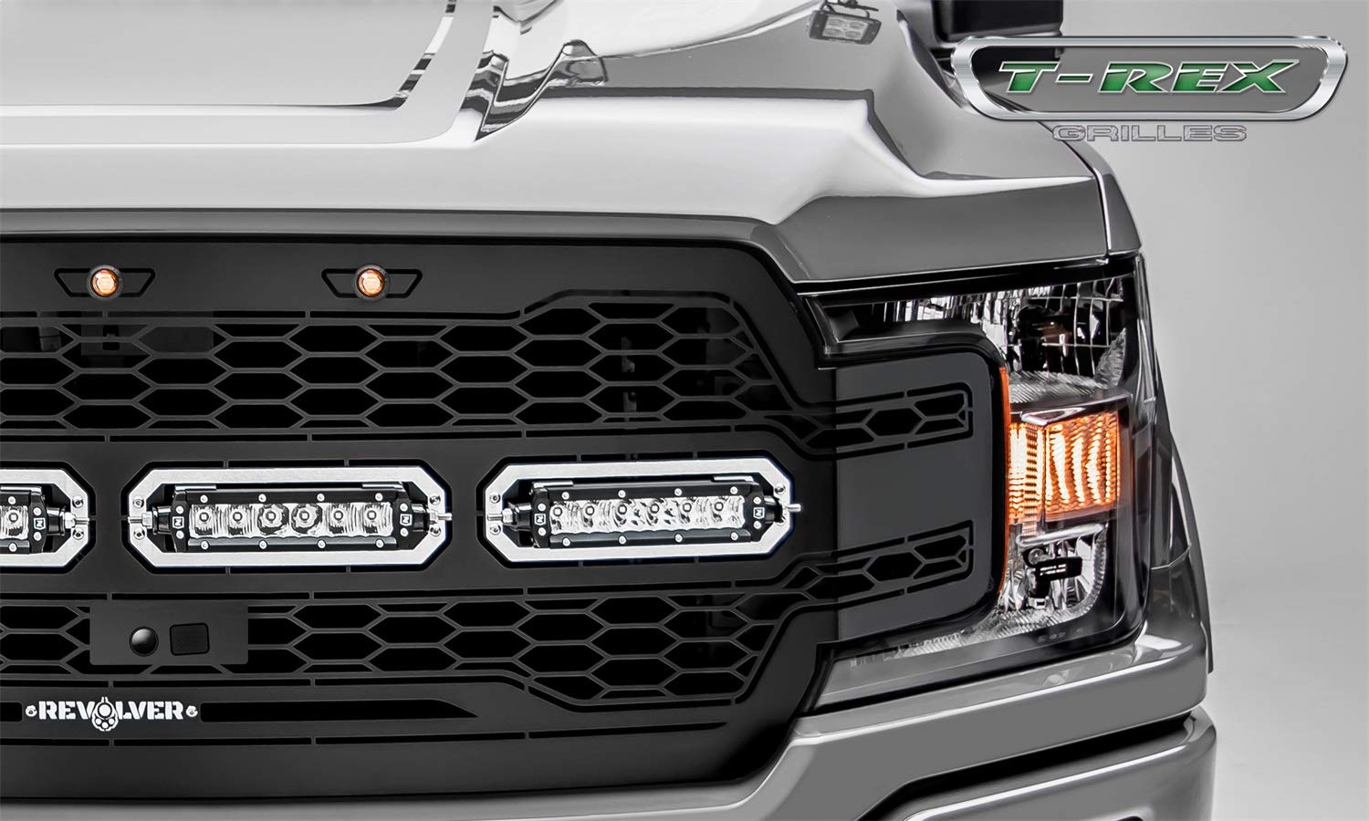 T-Rex Grilles Revolver Grille 2018-2020 F-150, Black, 1 Pc, Replacement with (4) 6 Inch LEDs, Fits Vehicles with Camera - PN #6515791