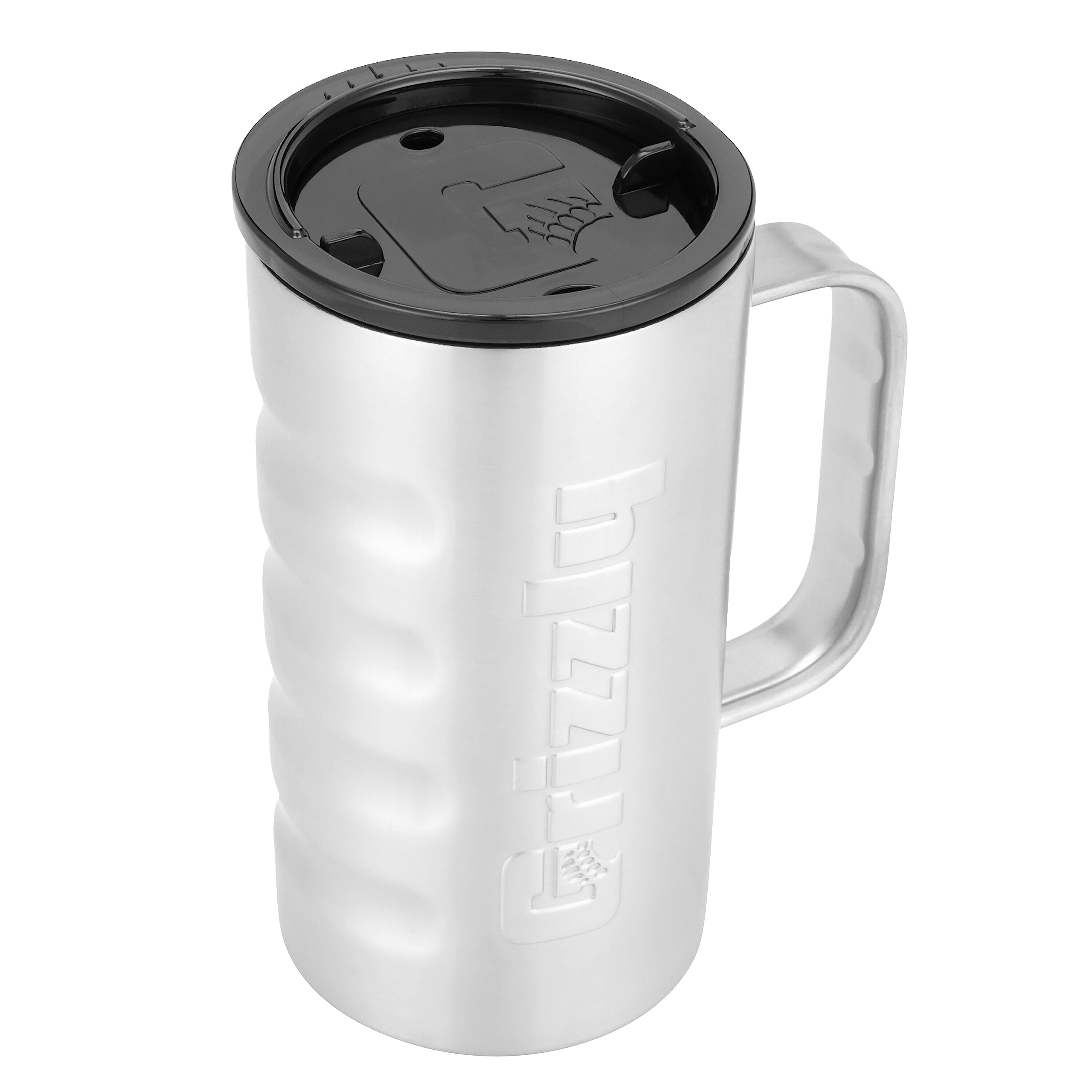 20 oz Grizzly Grip Mug Tumbler | Stainless Steel | Vacuum Insulated with TwistTop Lid and Handle | For Coffee Car Travel Beach Camping Hiking Hunting Fishing | Brushed Stainless