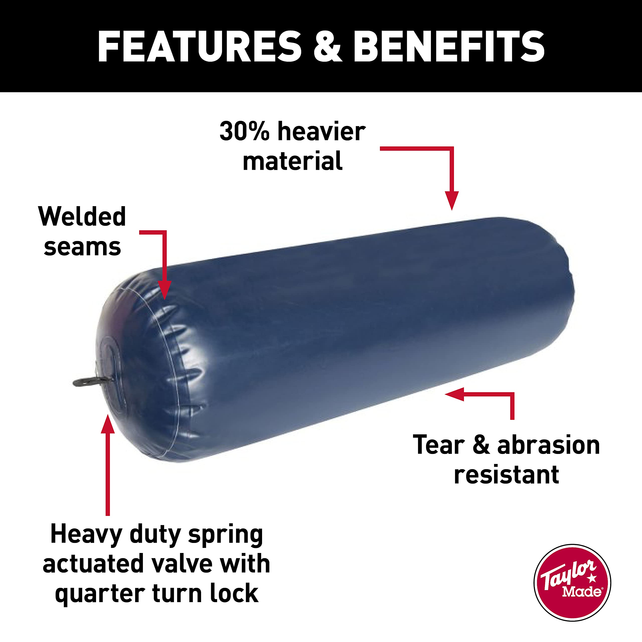Super Duty TAYLOR MADE PRODUCTS Inflatable Yacht Fenders, Abrasion and Tear Resistant, Navy, 18 x 58 inch