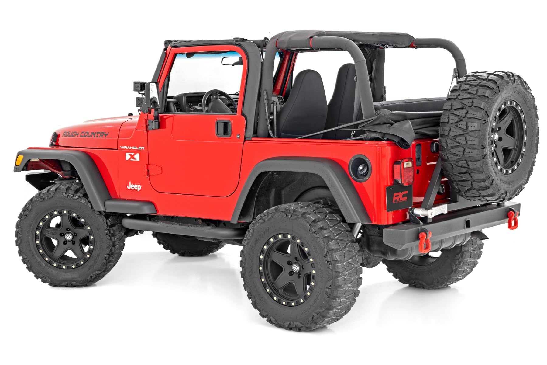 3-Inch Rough Country Tube Nerf Bars for Jeep Wrangler TJ (1997-2006) & Wrangler YJ (1987-1995) 2-Door - Rugged Nerf Bars with Side Steps, Bolt-On Install