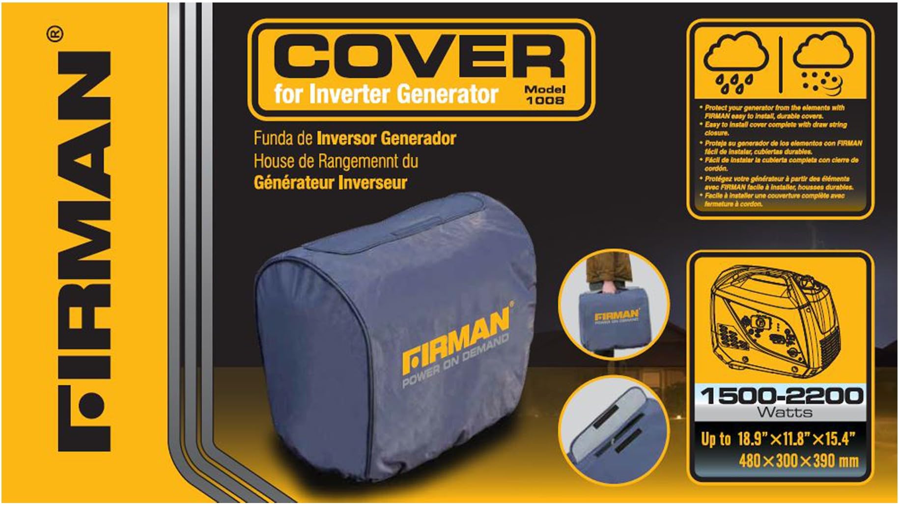 FIRMAN 1008 Portable Generator Cover for Small Size 1500 to 2200W Inverter Generators, Waterproof and Weatherproof Protective Tarp, Heavy Duty, UV Resistant, Dustproof, All-Season Storage Cover