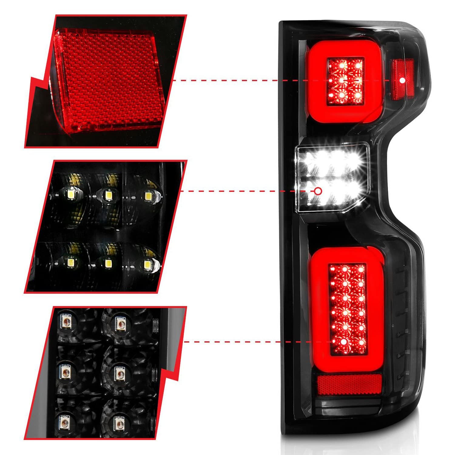 19-21 Chevy Silverado ANZO Full LED Tailights Black Housing Clear Lens G2 (w/C Light Bars) (311414)