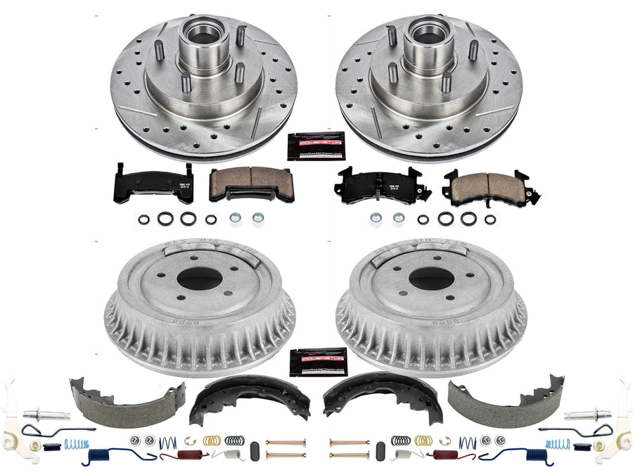 Power Stop K15054DK Z23 Carbon Fiber Brake Pads Front and Rear with Drilled & Slotted Brake Drums Kit For Blazer, S10, S10 Blazer, Jimmy, Sonoma, Hombre [Model Specific]