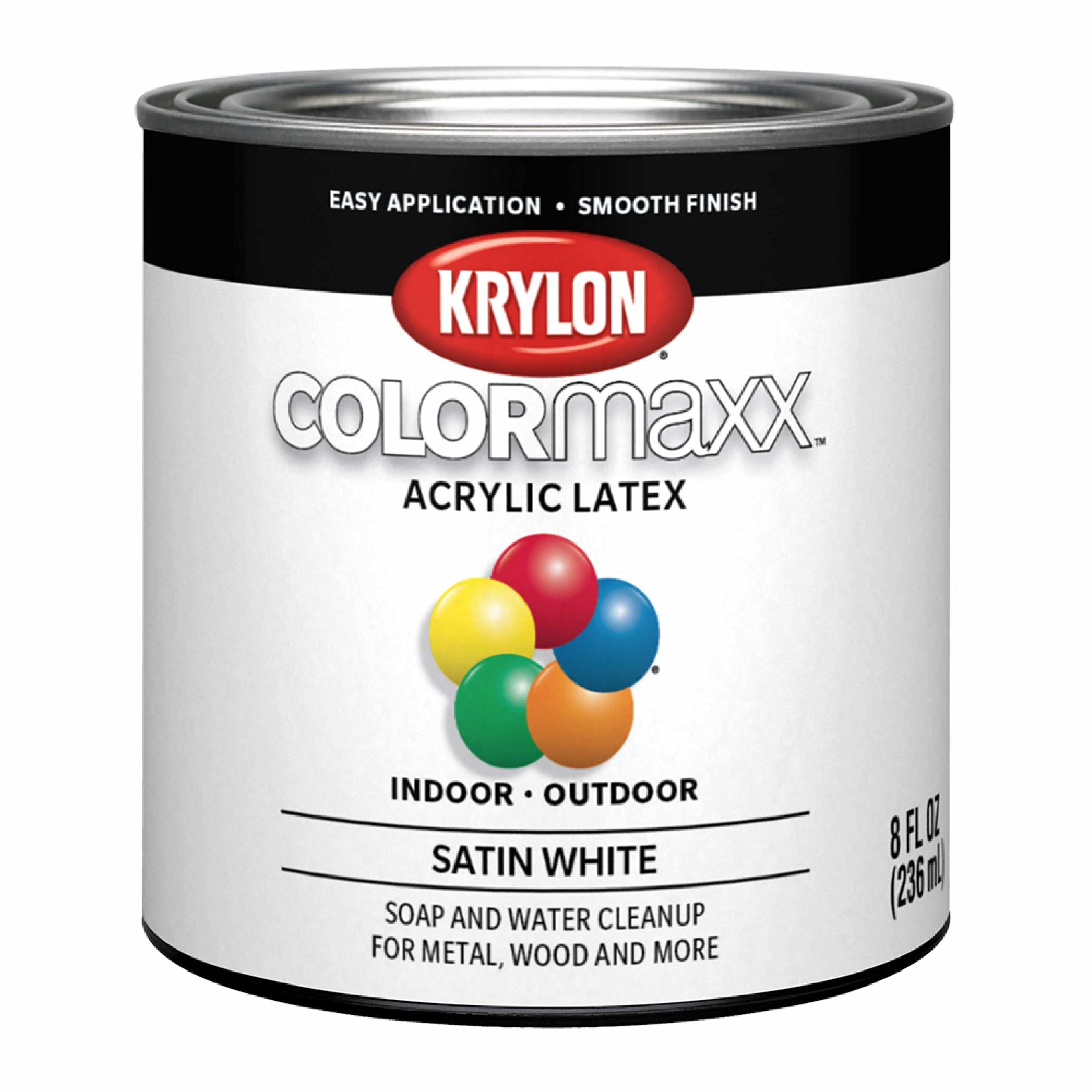 Krylon COLORmaxx K05615007 Acrylic Latex Brush On Paint for Indoor/Outdoor Use, ½ Pint, Satin White