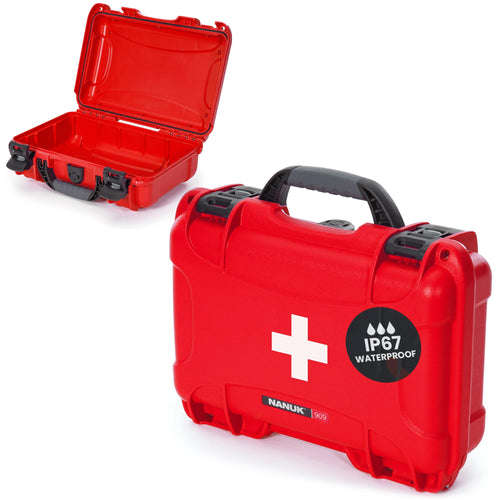 Waterproof NANUK 909 First Aid Box Empty – Durable, Medical Organizer Case, IP67-Rated, Dustproof, Impact-Resistant, and Floats (11.4" x 7.0" x 3.7") – Red