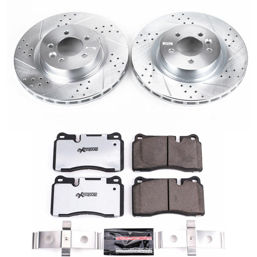 Front Brake Kit Power Stop For 2006 2007 2008 2009 Land Rover Range Rover Sport - Truck & Tow Carbon Fiber Ceramic Brake Pads & Drilled and Slotted Rotors Replacement, K5422-36