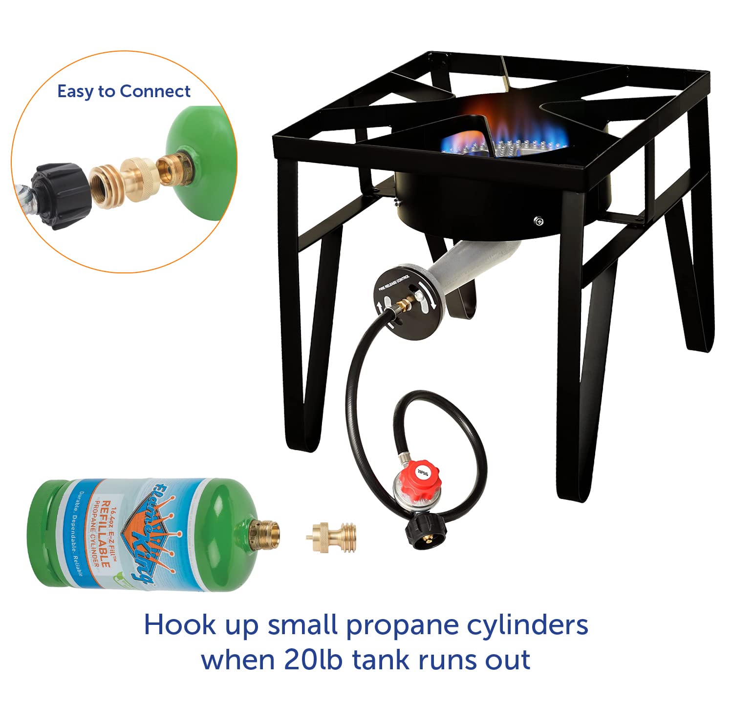 Propane Tank Adapter Flame King, 20lb to 1lb Converter, Hook Up Small Propane Cylinders when 20lb Ran Out, Solid Brass