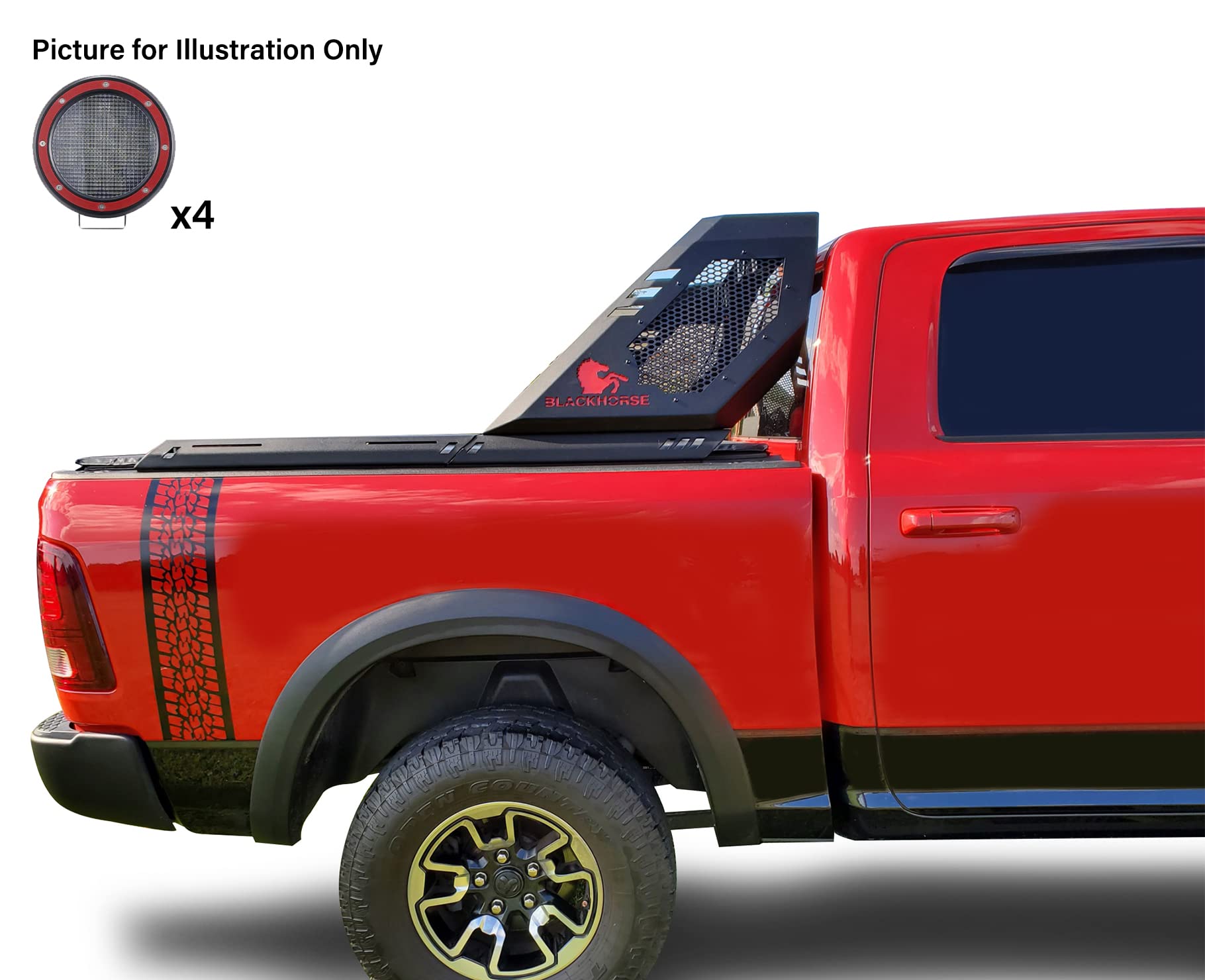 Vigor Black Horse Roll Bar Incl. Set of 5.3" Dia.led Lights w/Red Trim Rings Modular Black Compatible with 07-25 Silverado 1500|Sierra 1500|09-10 Ram 1500|11-25 Ram 1500|09-25 F-150|07-25 Tundra