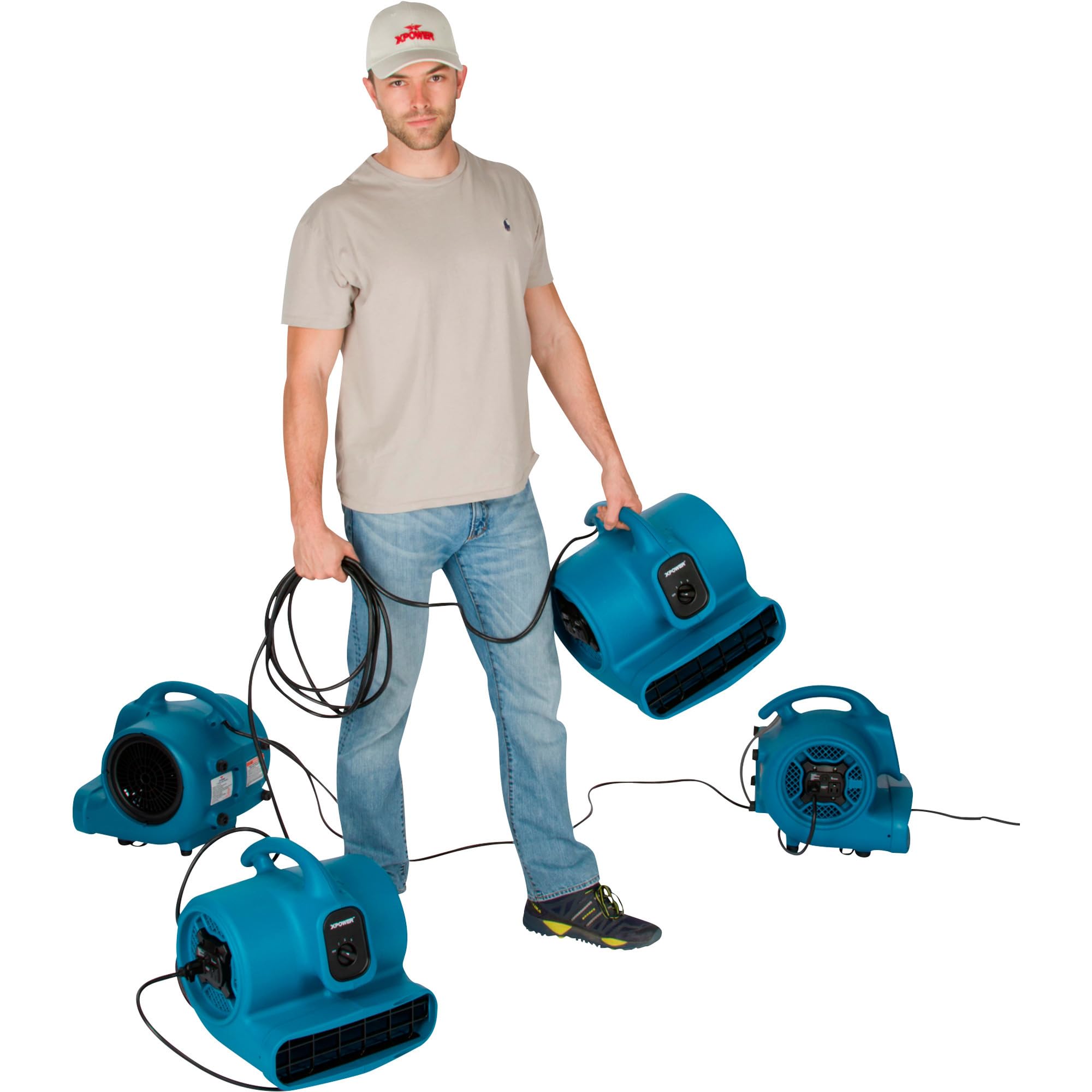 XPOWER 1/4 HP X-400A Pro 1600 CFM Centrifugal Air Mover, Carpet Dryer, Floor Fan, Blower, Daisy Chain, for Water Damage Restoration, Janitorial, Plumbing, Home Use, Blue