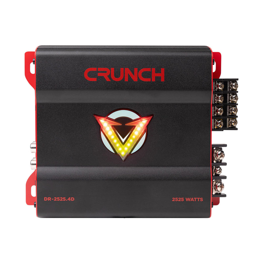 4 Channel Crunch 2525W Car Audio Subwoofer Amplifier with Adjustable Crossovers, Bass Knob & Remote, LED VU-Meter, QTD Cooling and PWM Power Supply