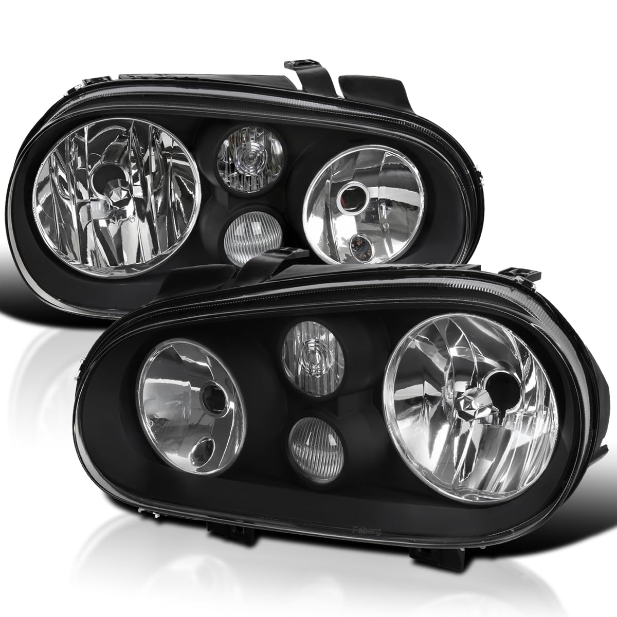 Black SPEC-D TUNING Headlights w/Built-in Fog Lamps Compatible with 1999-2006 Volkswagen Golf MK4 GTI, 2004 R32, 1999-2002 Cabrio, L+R Pair Head Light Lamp Assembly