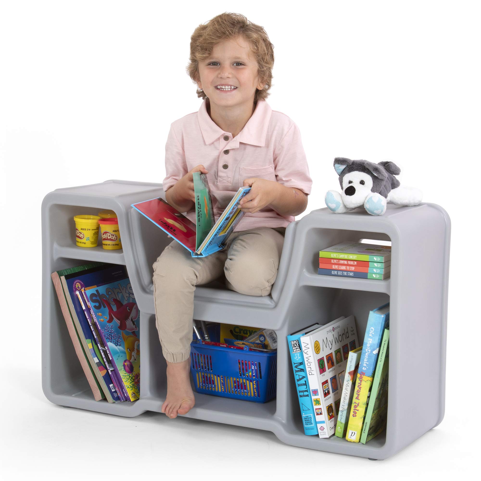Cozy Cubby Book Nook Simplay3, Kids Bookshelf and Storage with Built-in Reading Seat, Fully Assembled, Made in USA