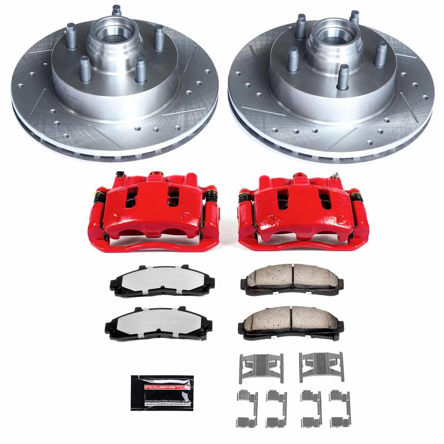 Power Stop Z36 KC5083-36 Truck & Tow Front Brake Kit-Drilled/Slotted Rotors, Carbon Ceramic Brake Pads & Calipers For Ford Ranger 1998-2002, Mazda B4000 1998-2000 [Model Specific]