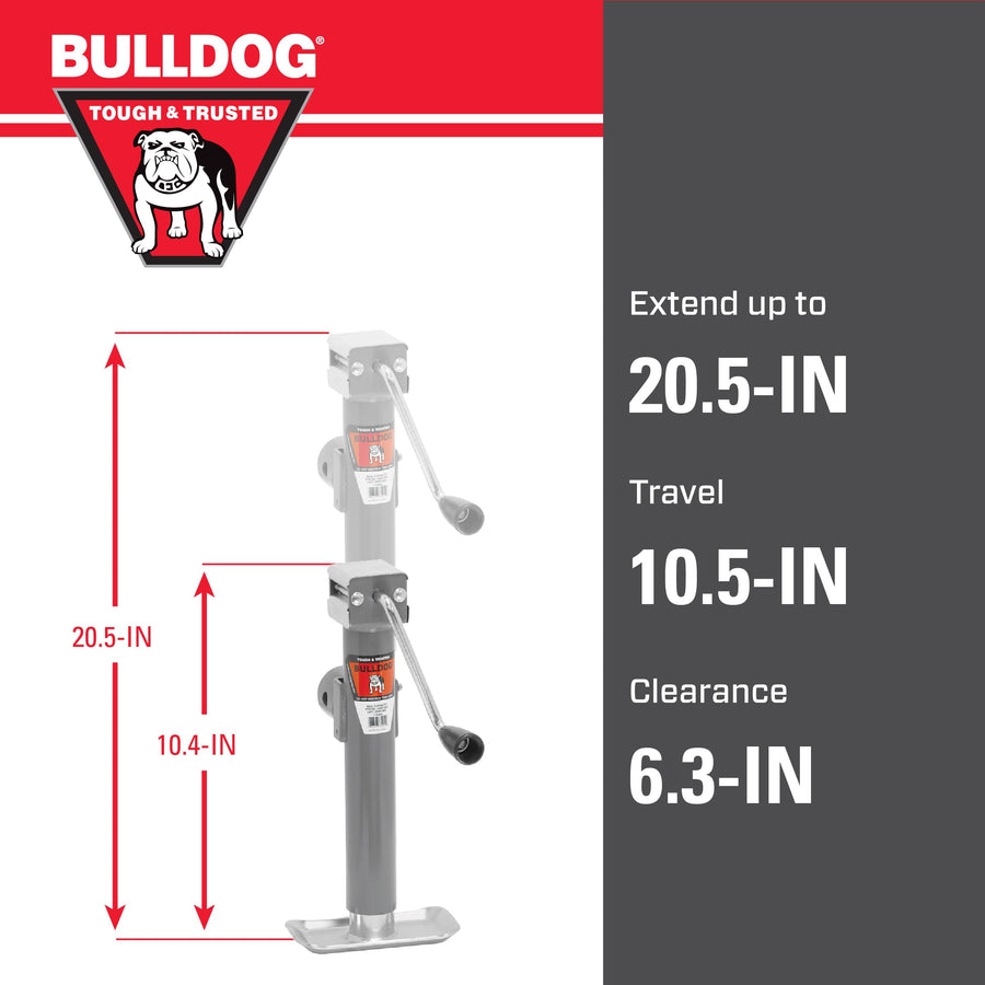Round Bulldog Trailer Jack, Side Mount, 5,000 lbs. Lift Capacity, Sidewind, Weld-On, 10 Inch Travel