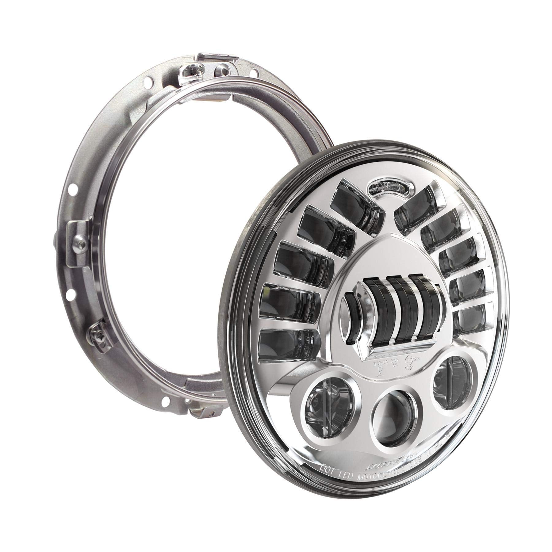 J.W. SPEAKER Led High and Low Beam 8790 Adaptive Headlight with Chrome Inner Bezel and Mounting Ring