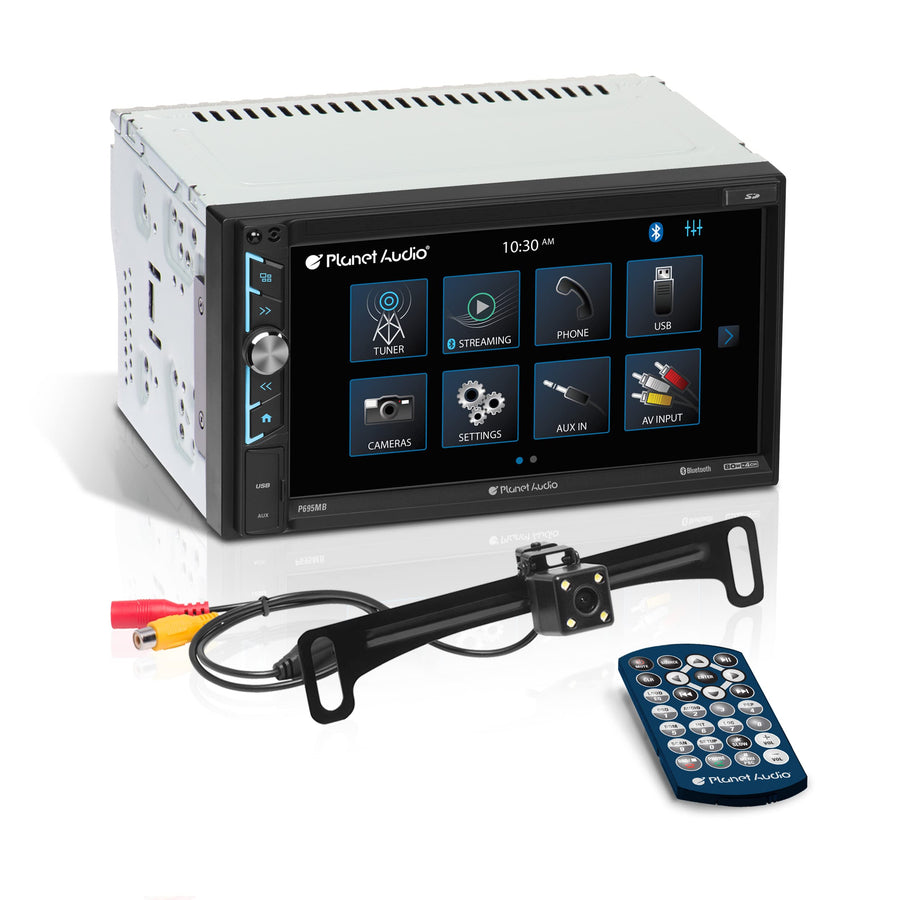 P695MBRC Planet Audio Car Stereo System - A-Link (Screen Mirroring), 6.95 Inch Double Din, Touchscreen, Bluetooth Head Unit, Radio Receiver, No CD Player, Backup Camera, Hook Up to Amplifier