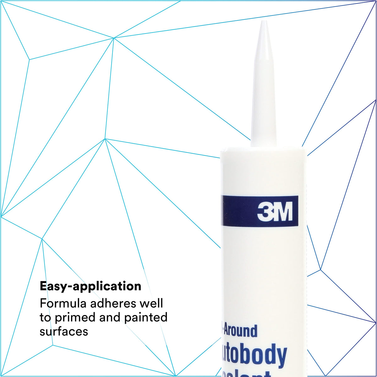 3M Autobody All-Around Sealant, 08500, Medium-Bodied, Water-Based, Quick-Drying, 1/10 gal/10 fl oz Cartridge , White