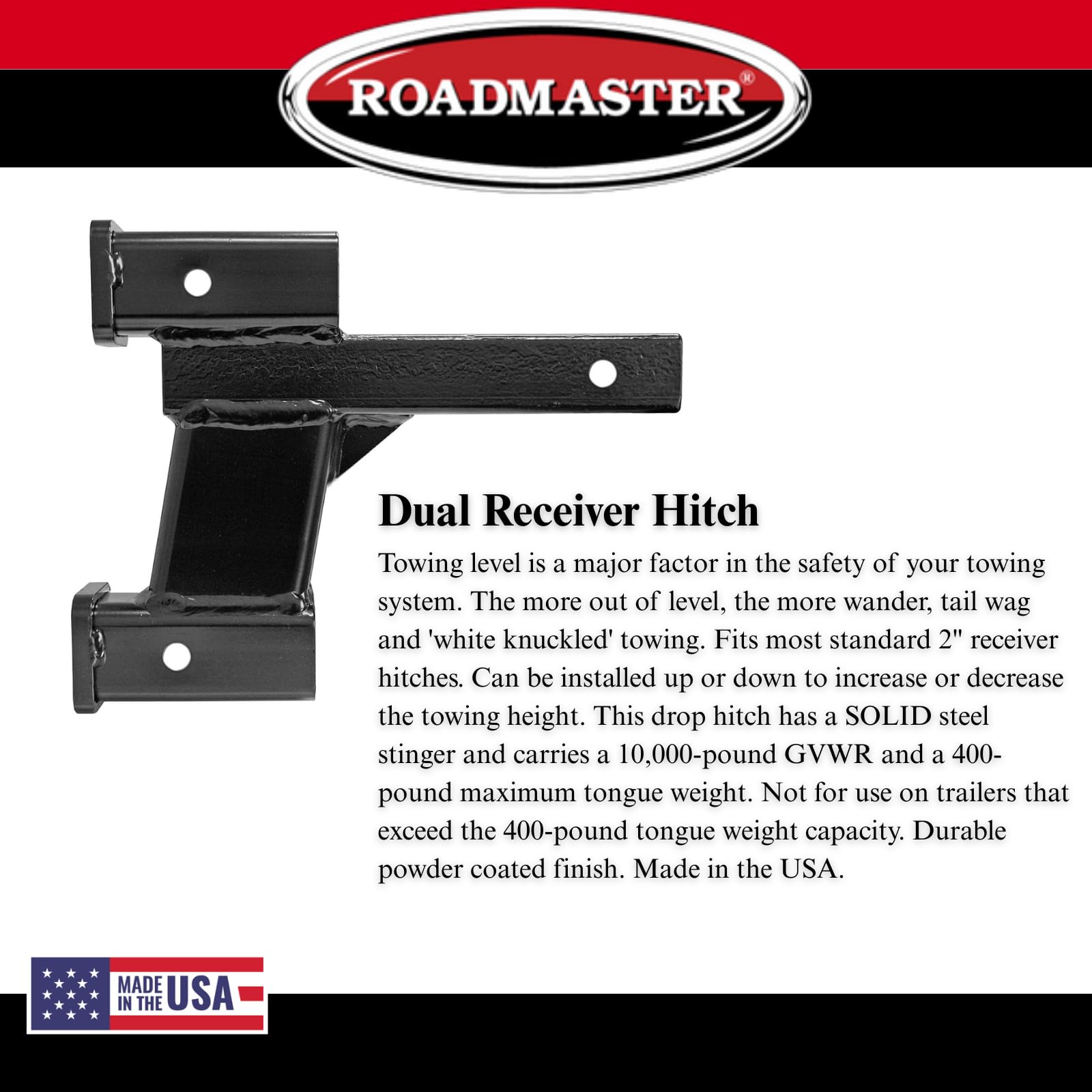 Dual Hitch Roadmaster 077-8 2 Inch Receiver with 2 Inch and 8 Inch Offsets